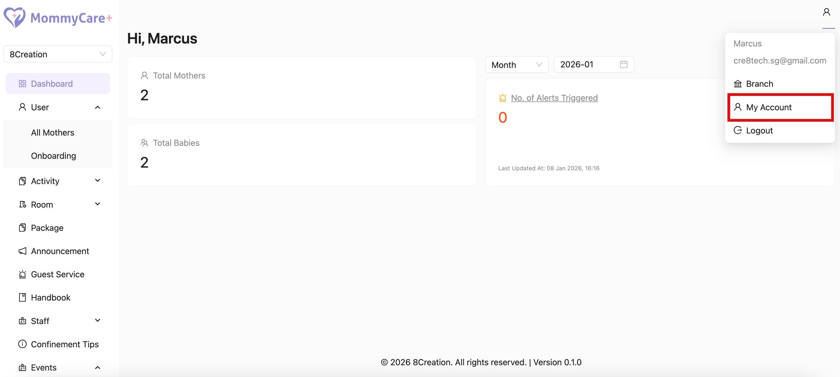My Account in Admin Portal