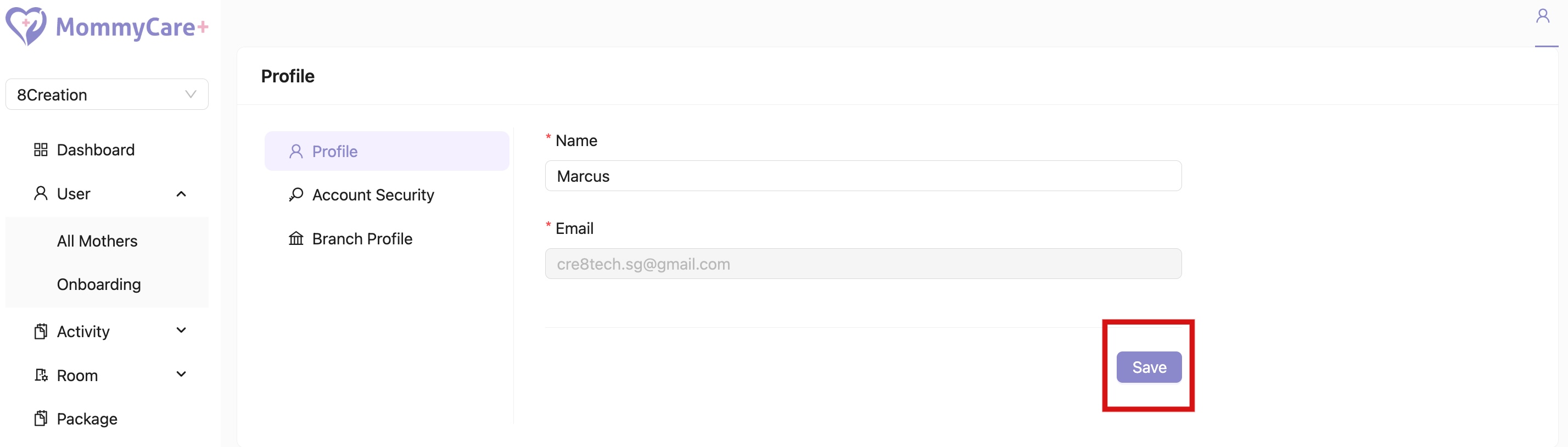 Edit Profile in Admin Portal