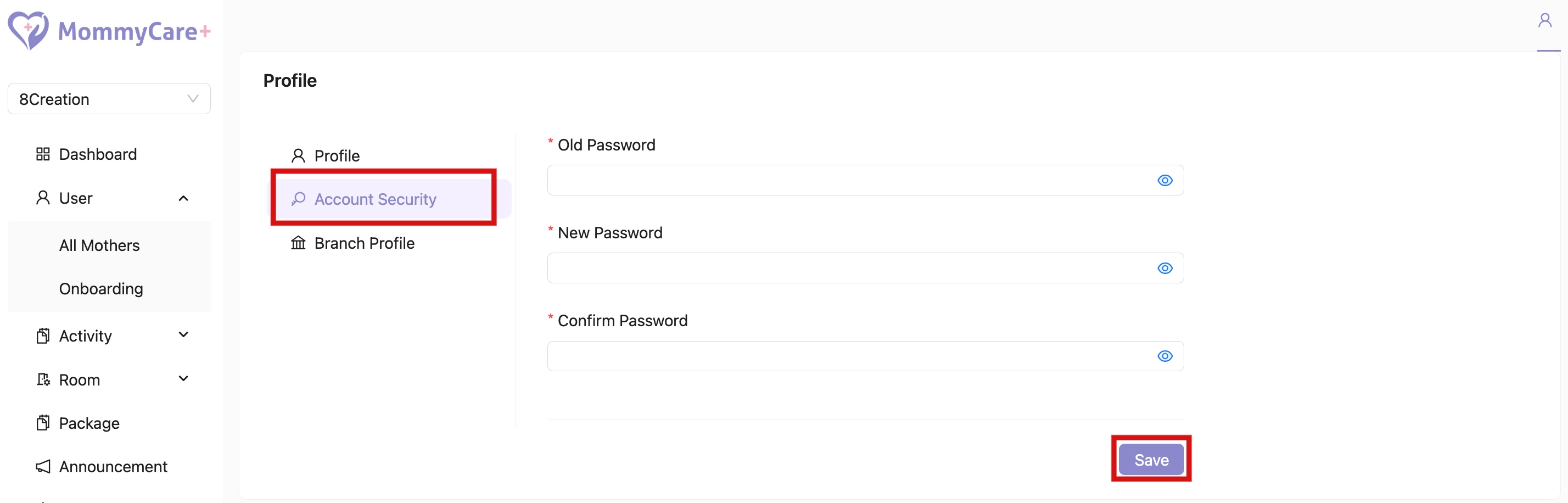 Change Password in Admin Portal