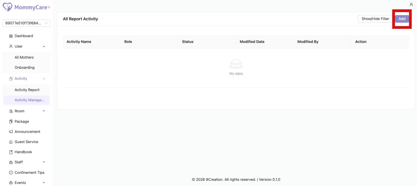 Add Button in Activity Management
