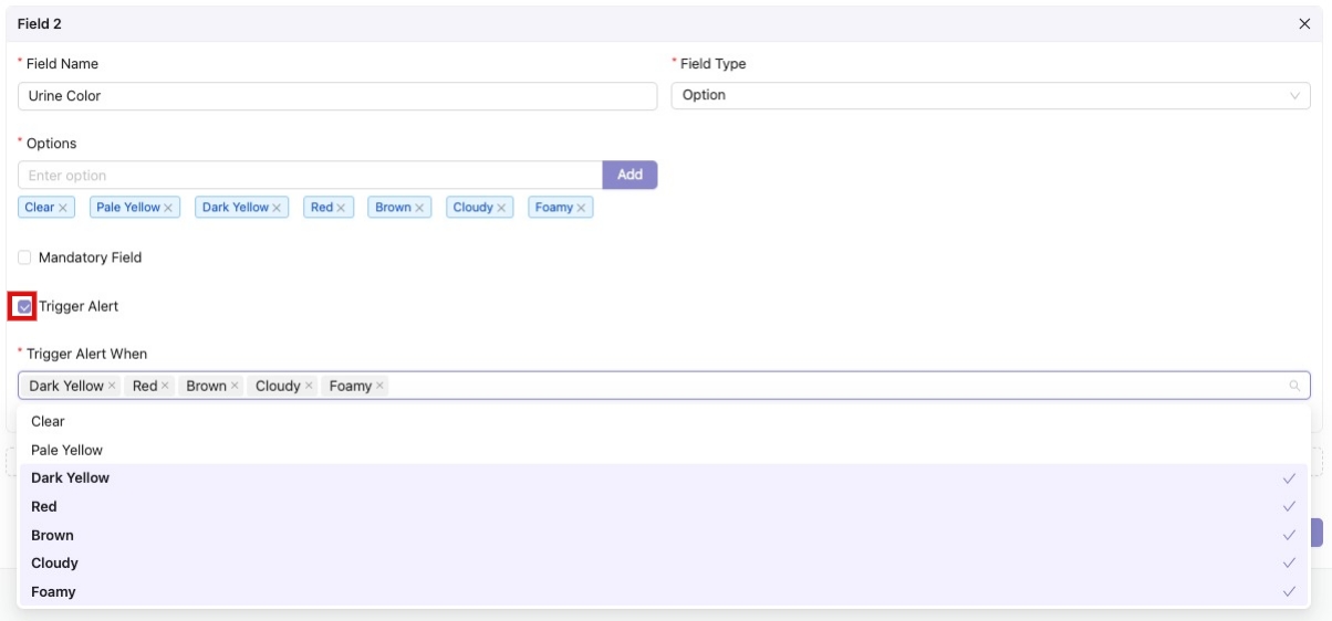Trigger Alert in Additional Field - Option
