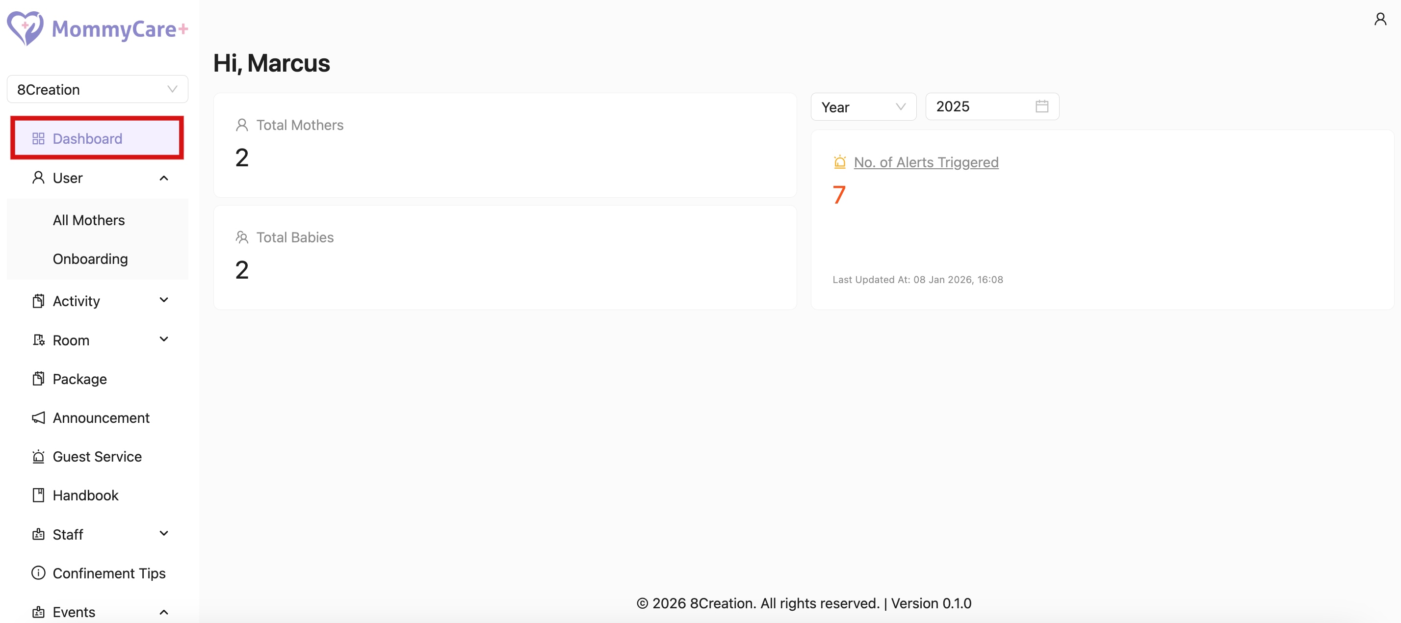 Dashboard in Admin Portal