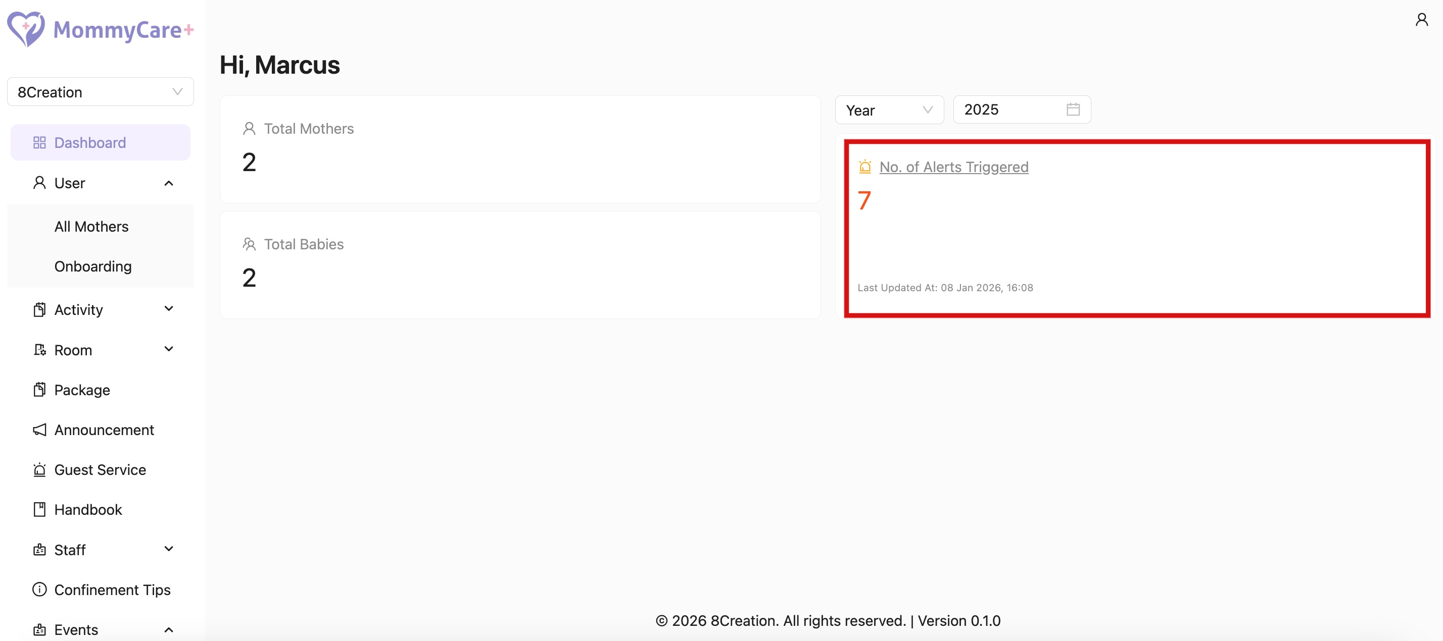 Alert Care Recipient in Dashboard