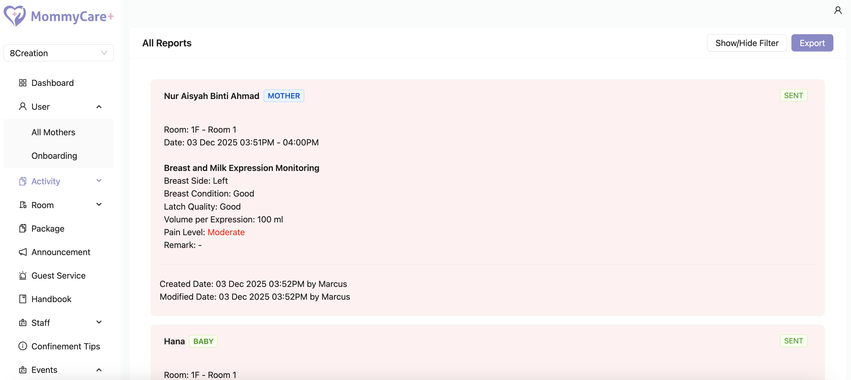 Alert Care Recipient in Dashboard