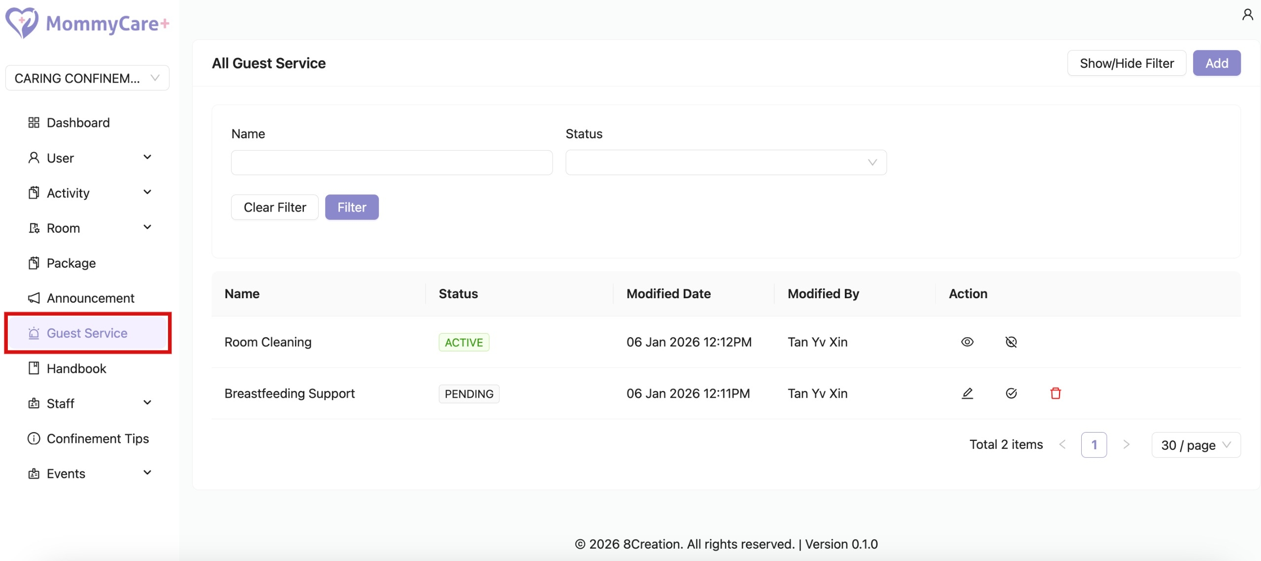 Guest Service in Admin Portal