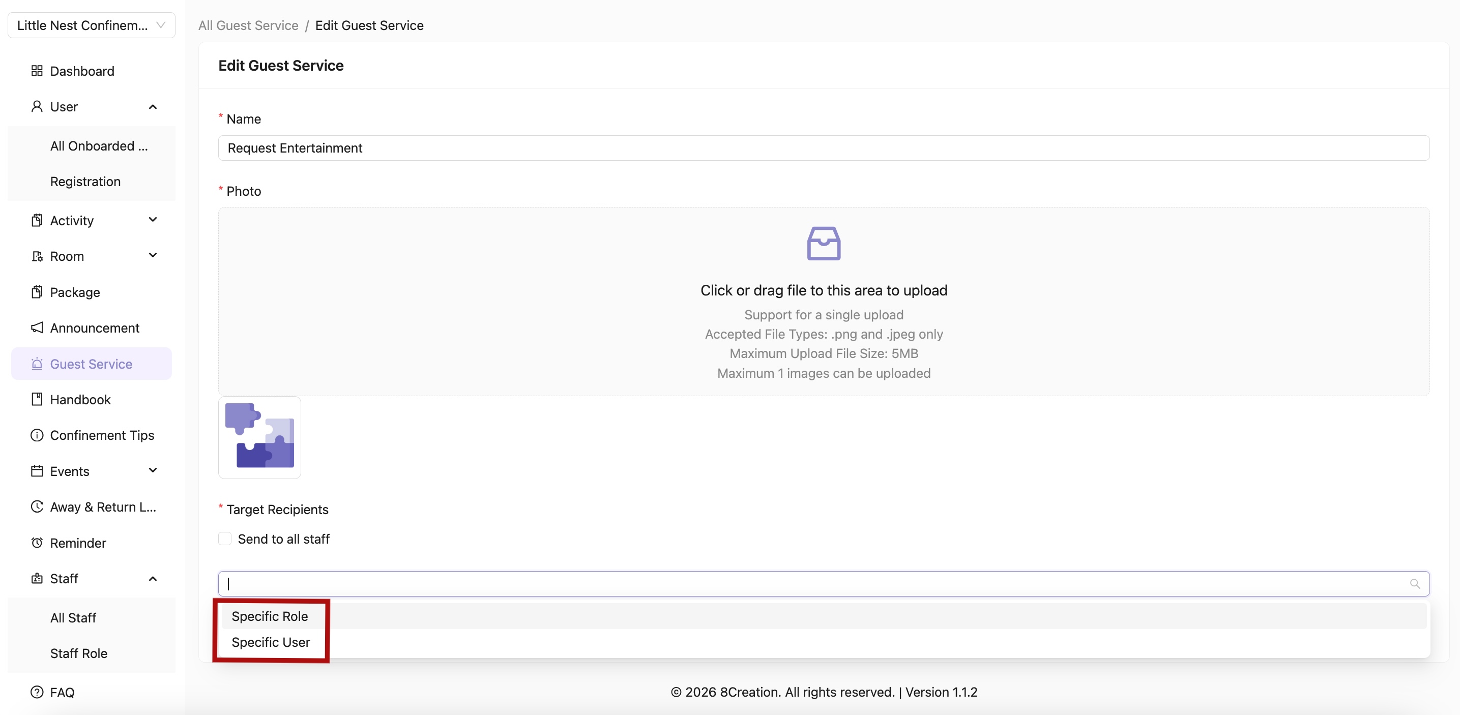 Sent Guest Service to Target Recipients