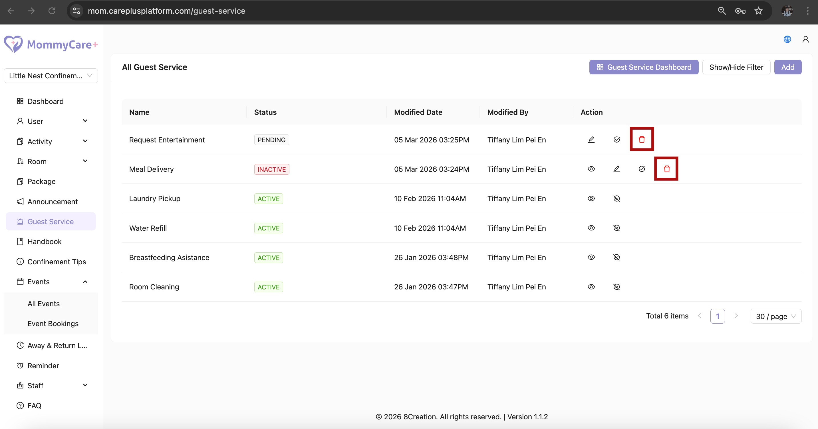 Delete Guest Service