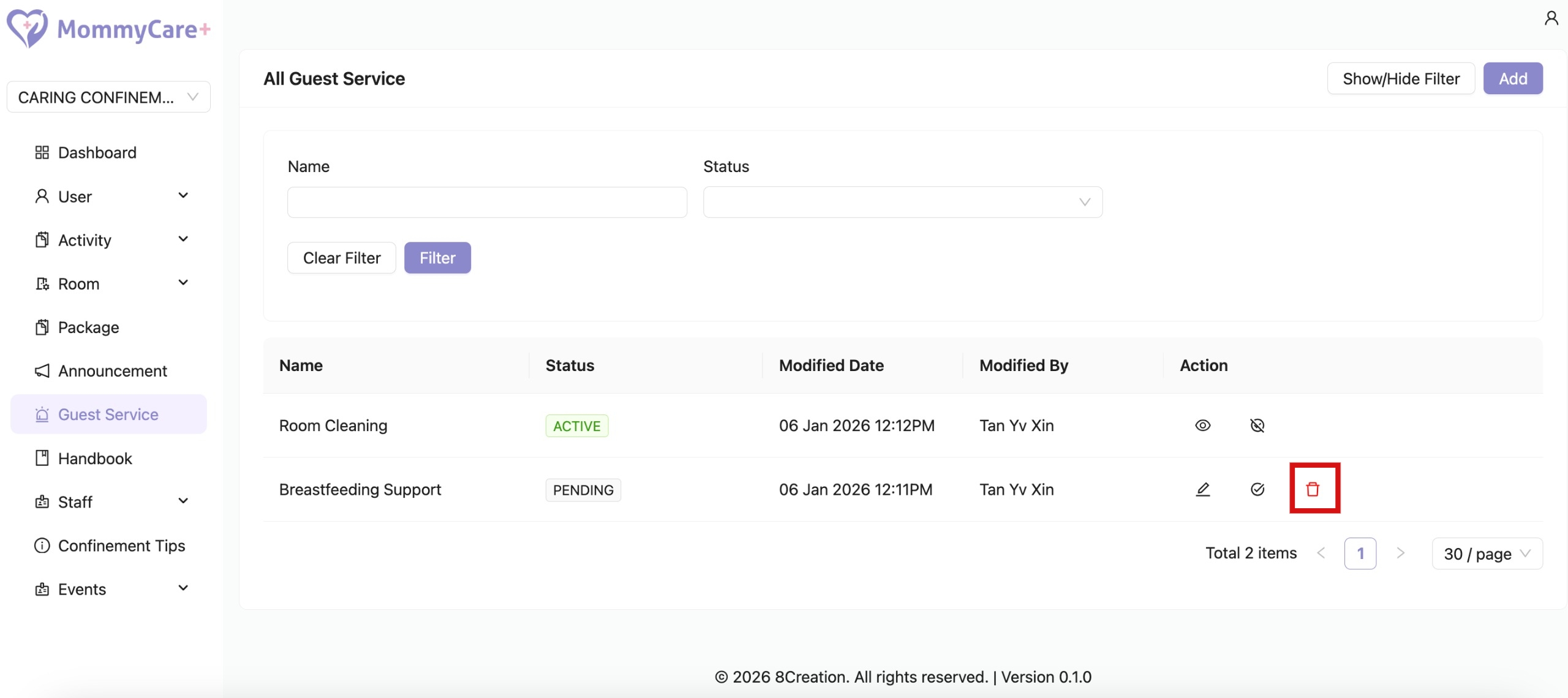 Delete Guest Service