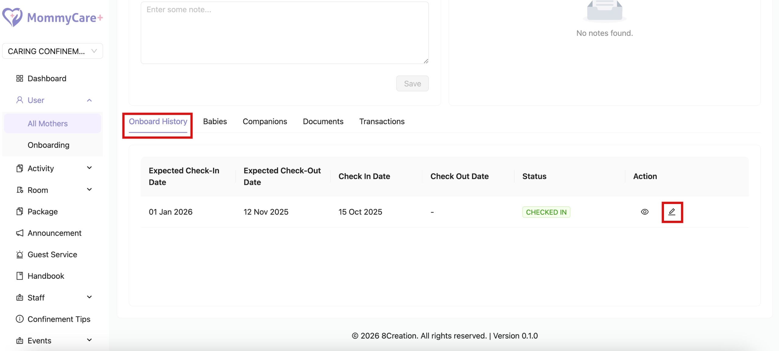 Edit Onboard History