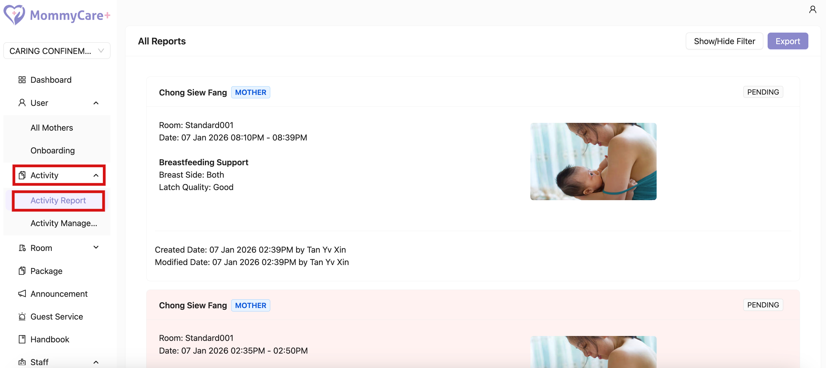 Report in Admin Portal