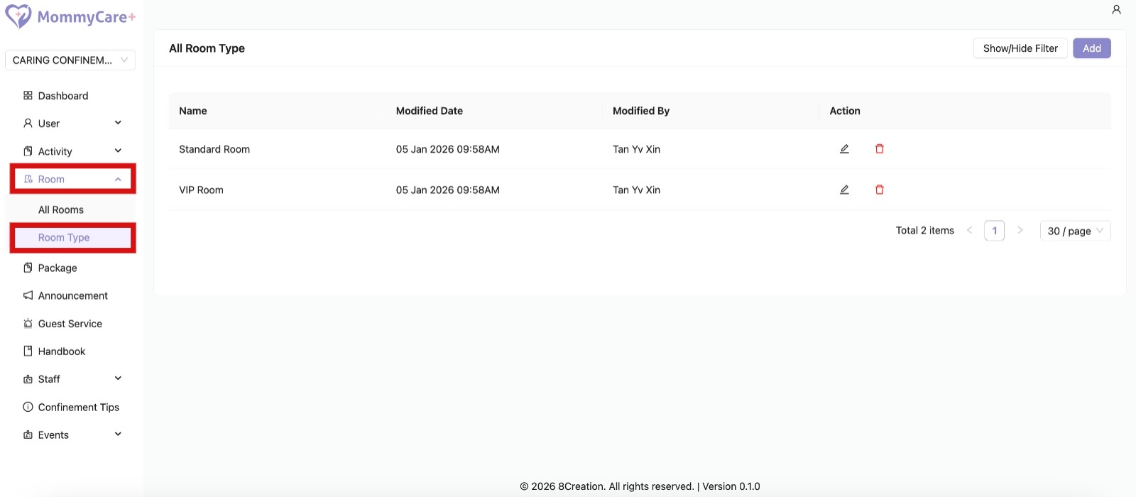 Room Management in Admin Portal