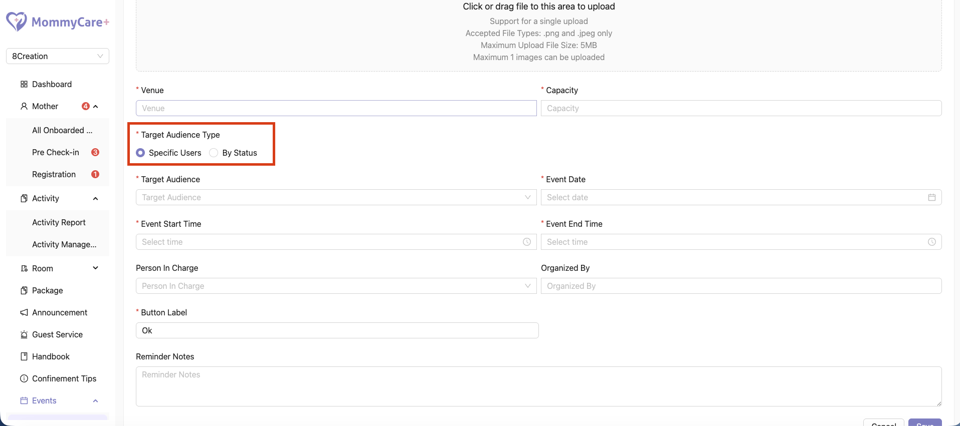 Event Management in Admin Portal