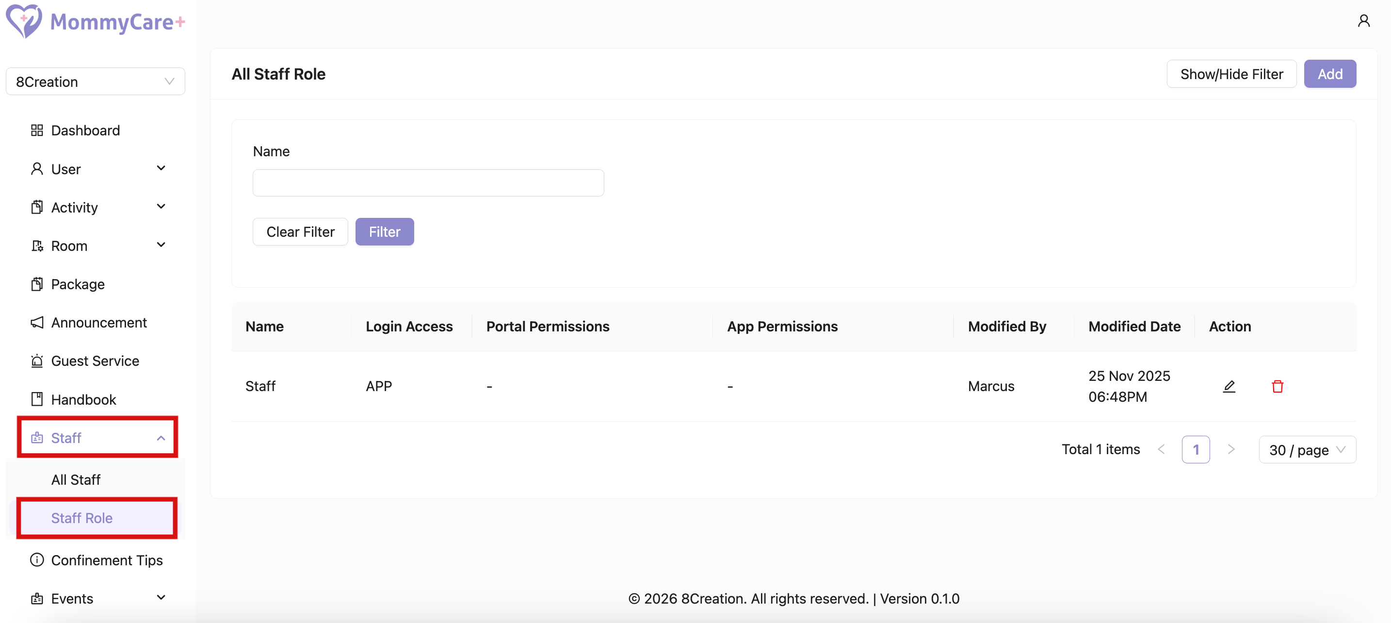Staff Role in Admin Portal