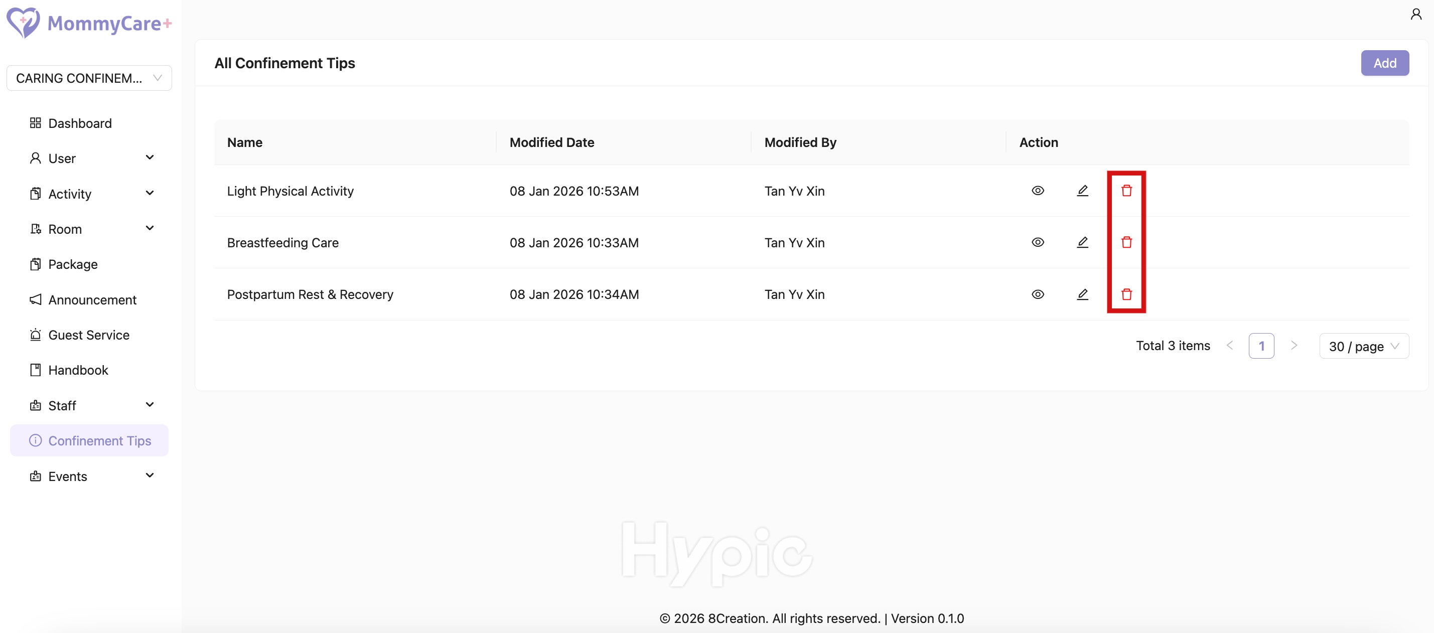Delete Confinement Tips