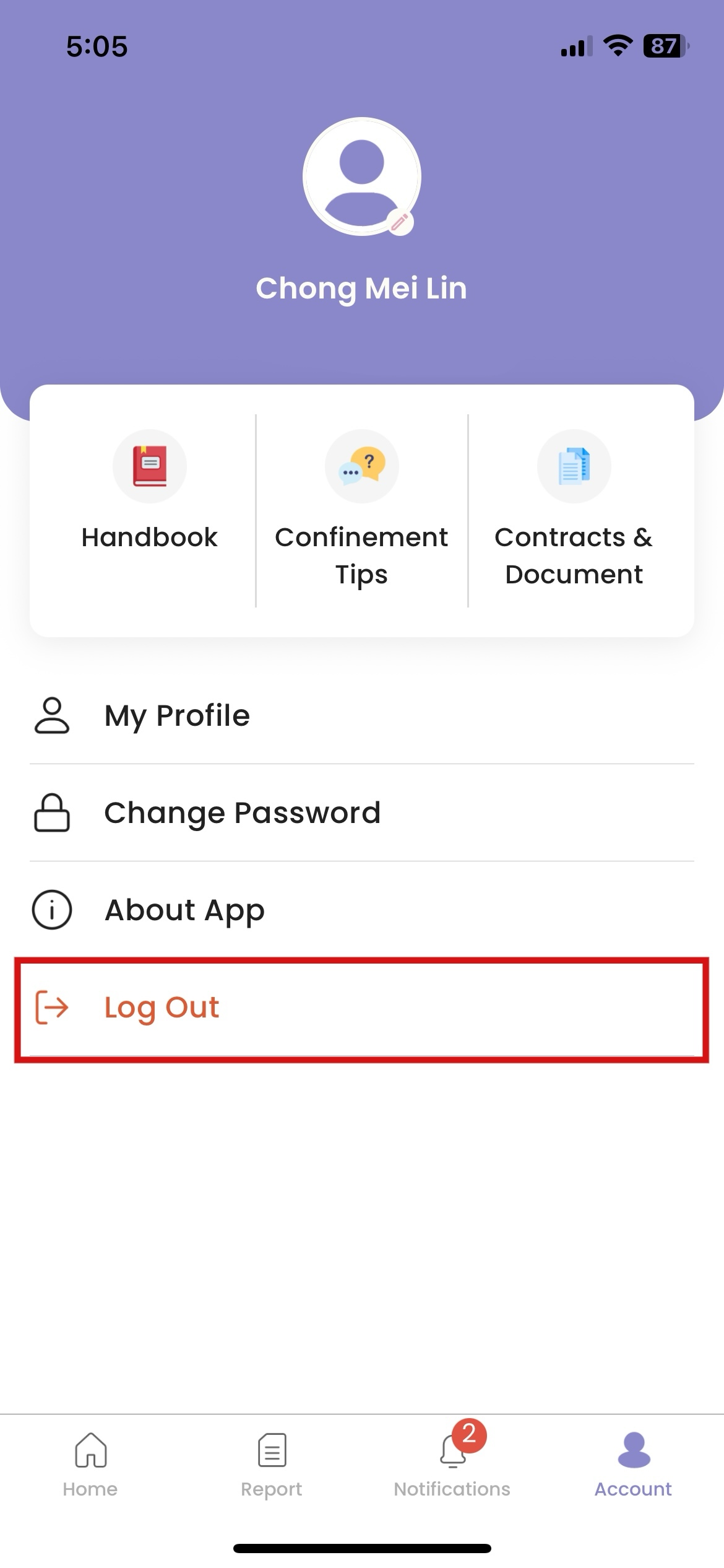 Log Out Mother App