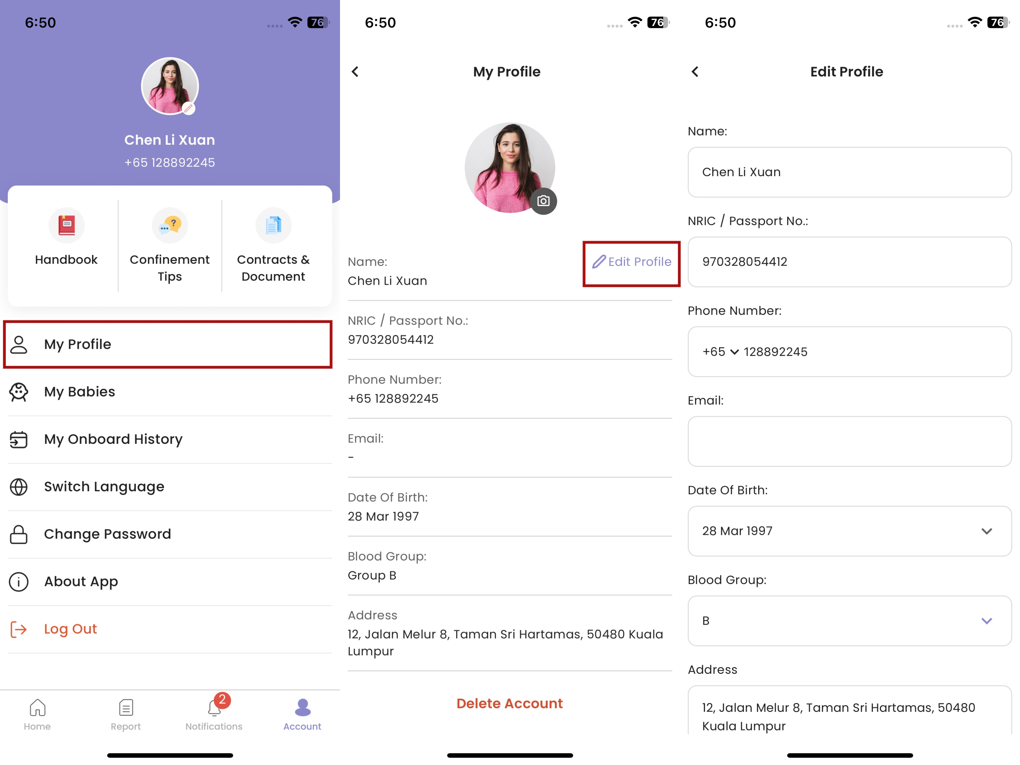 Edit Profile on Mother App