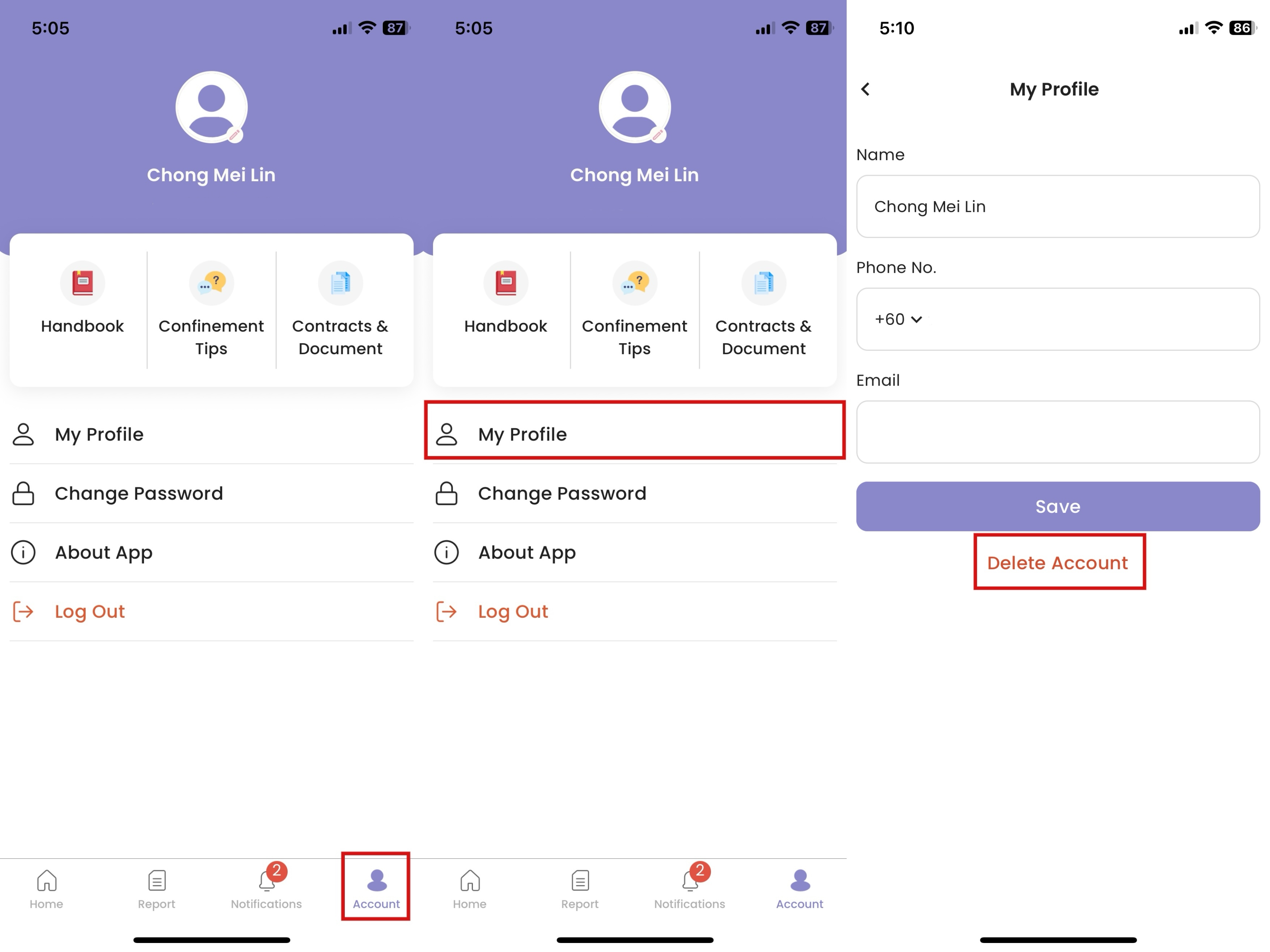 Delete Account on Mother App