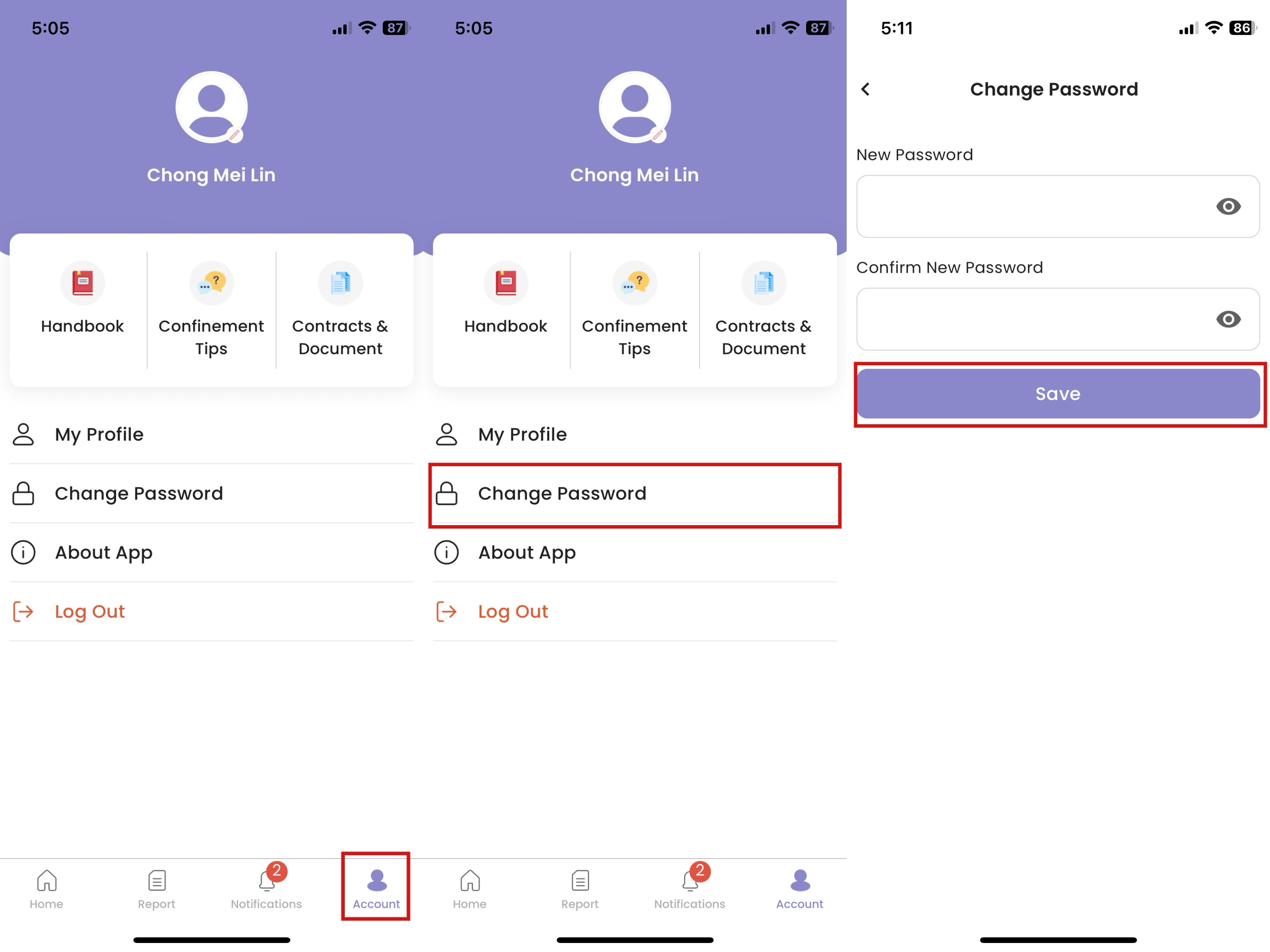 Create New Password on Mother App