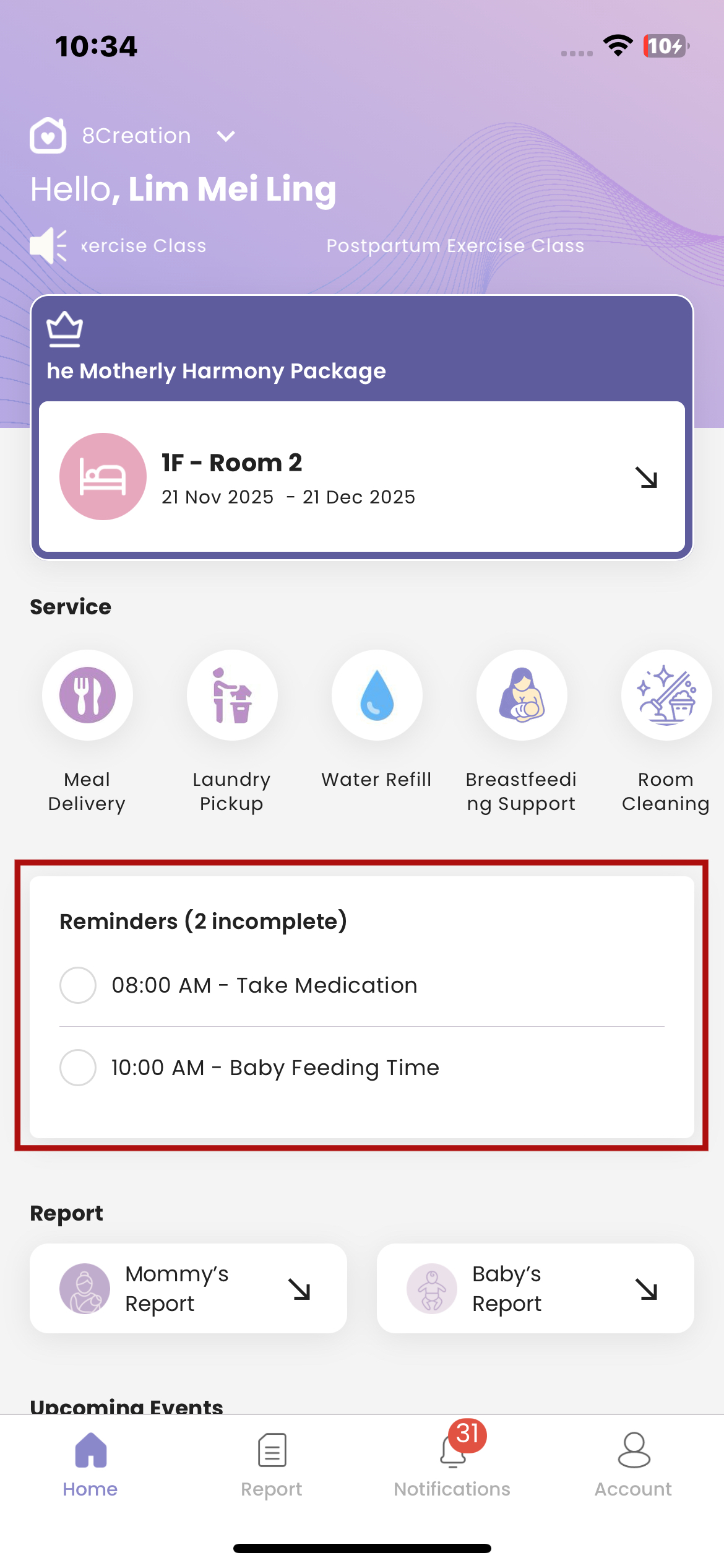 View Reminders in Mother App