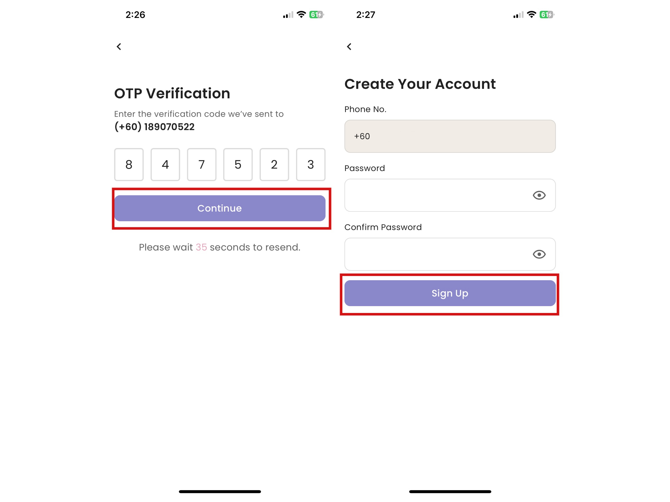 OTP and New Password Mother App