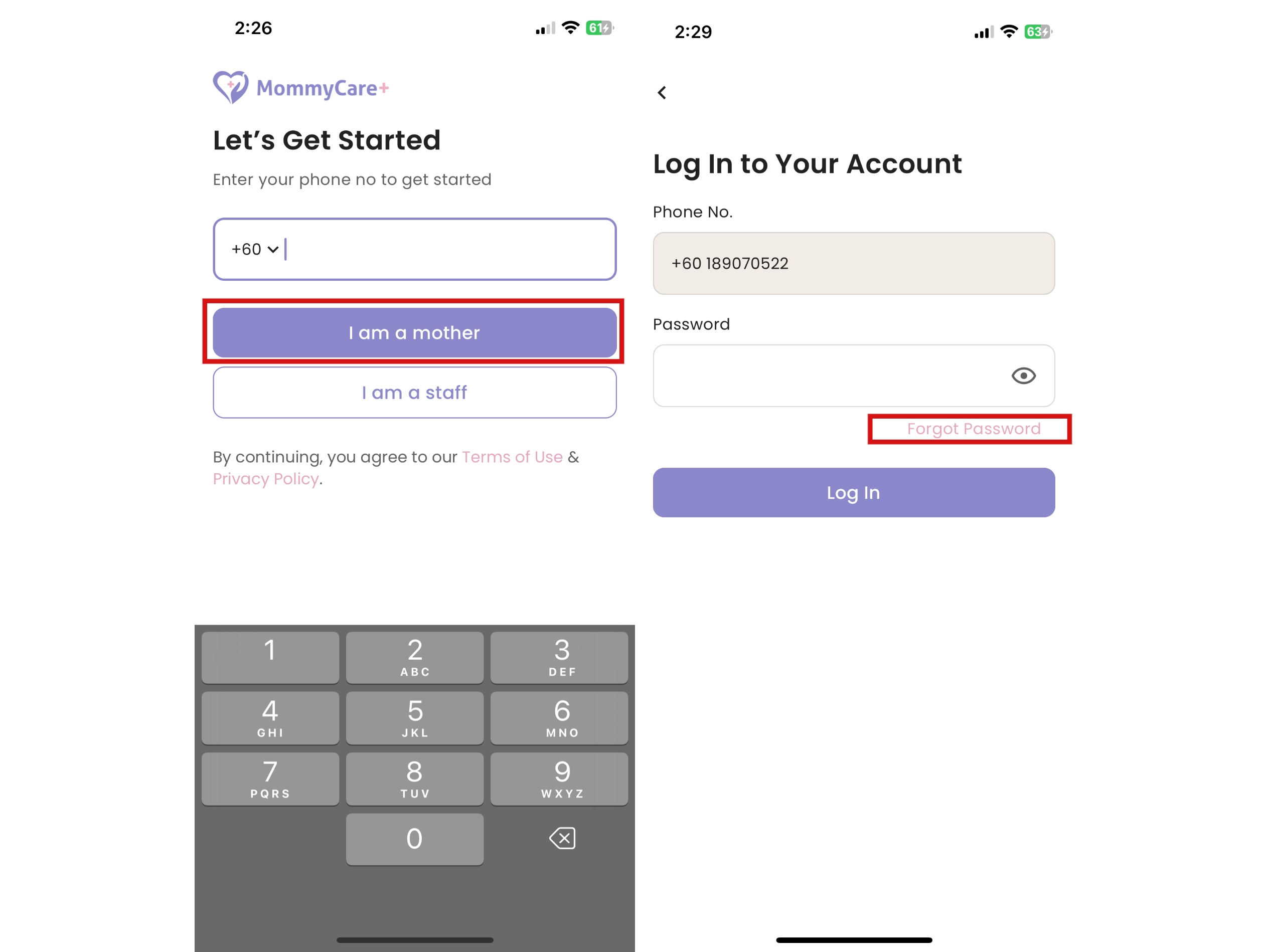 Forgot Password for Mother App