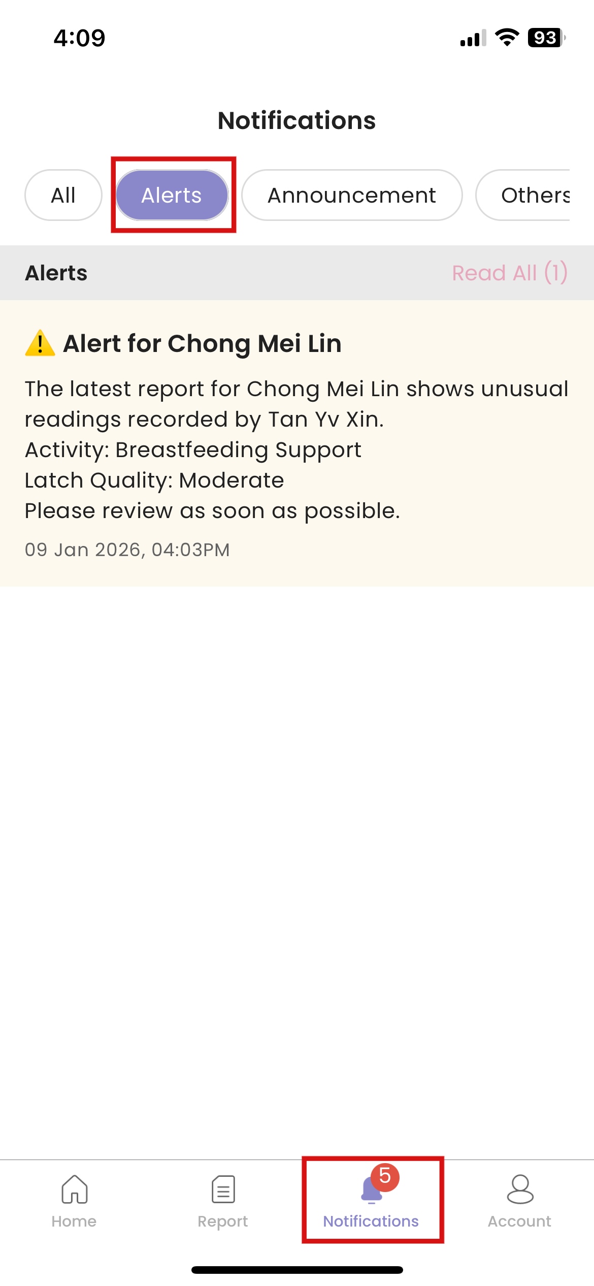 View Alerts for Mother App