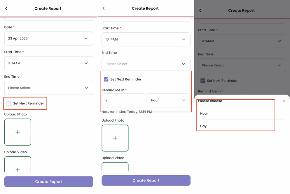 Create Report in Staff App