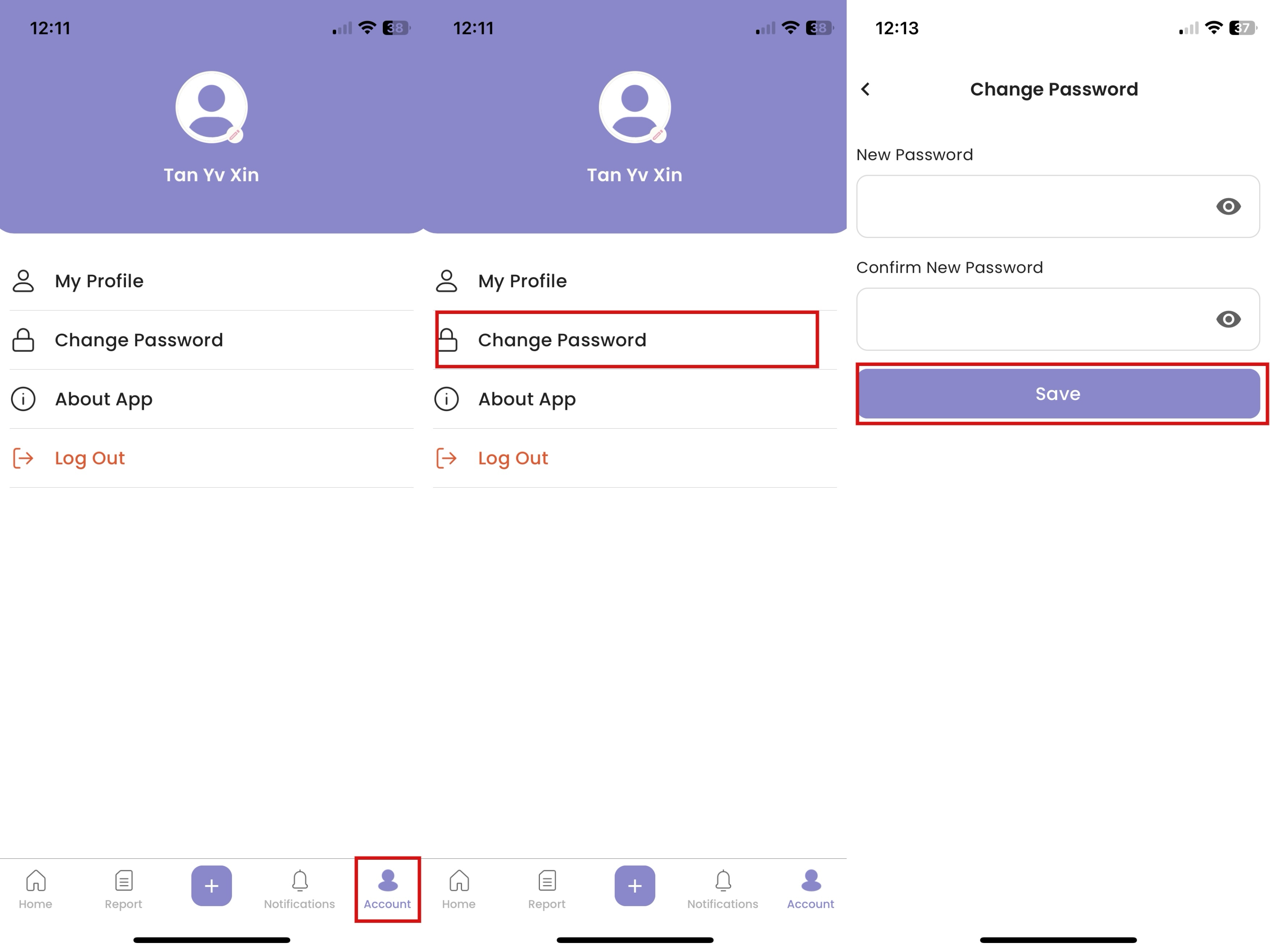 Change Password in Staff App