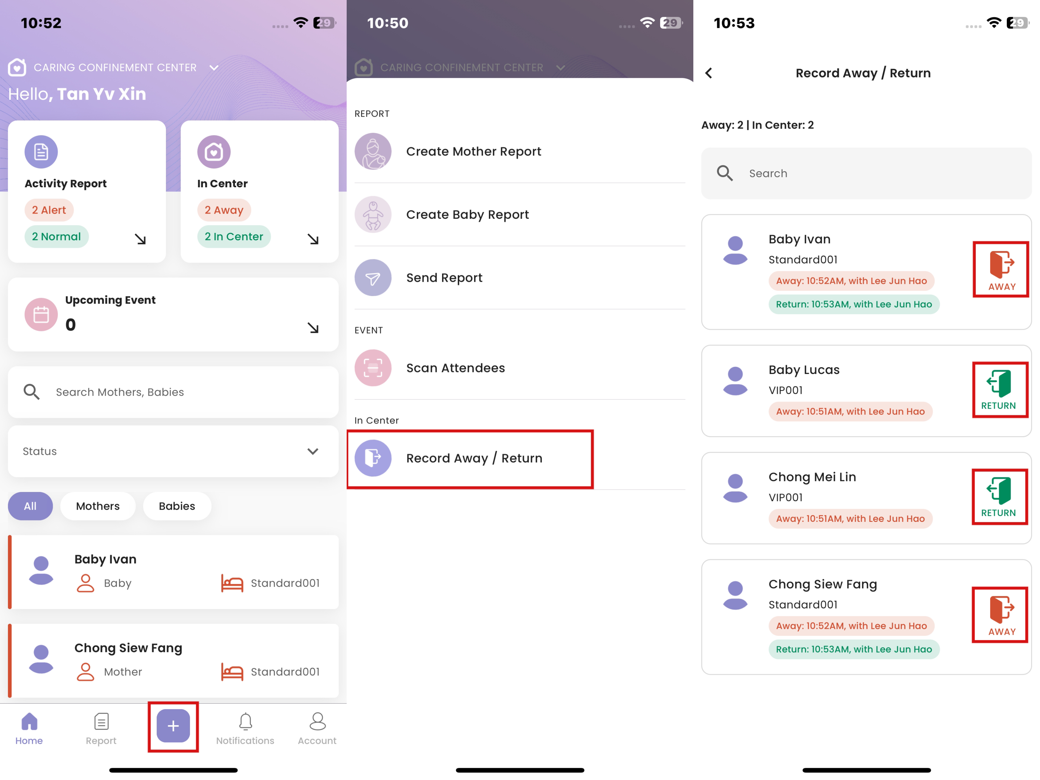 Record Away/Return in Staff App