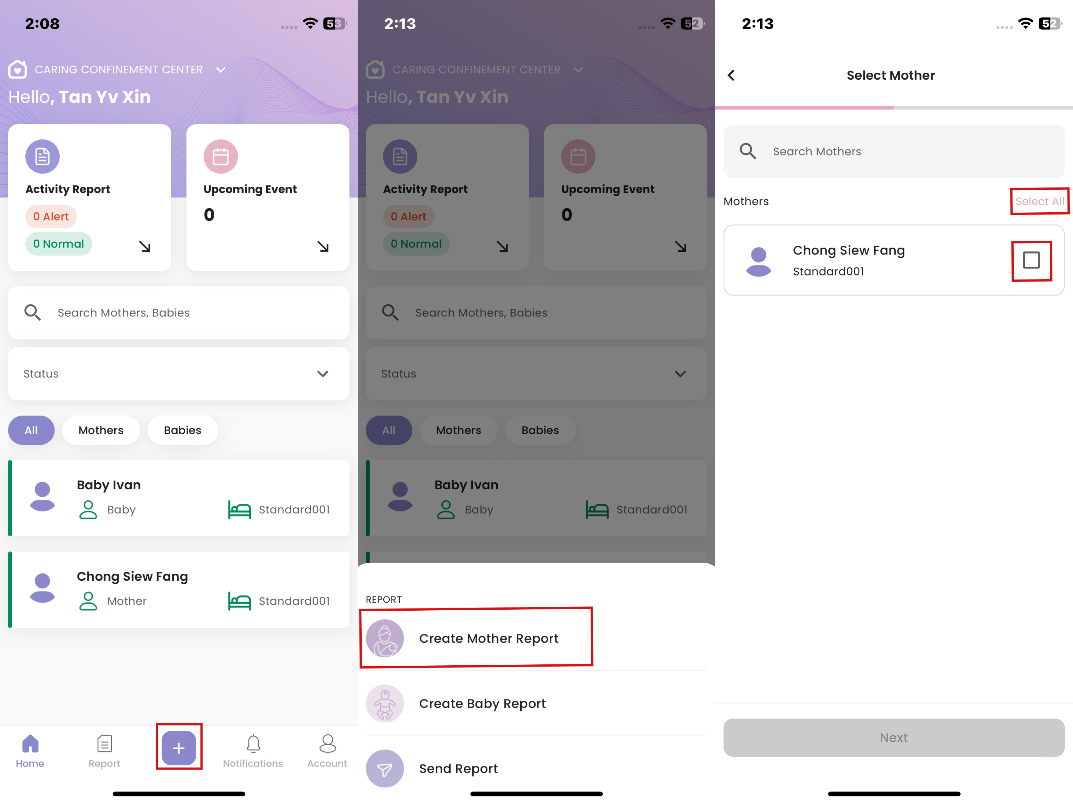 Create Report in Staff App