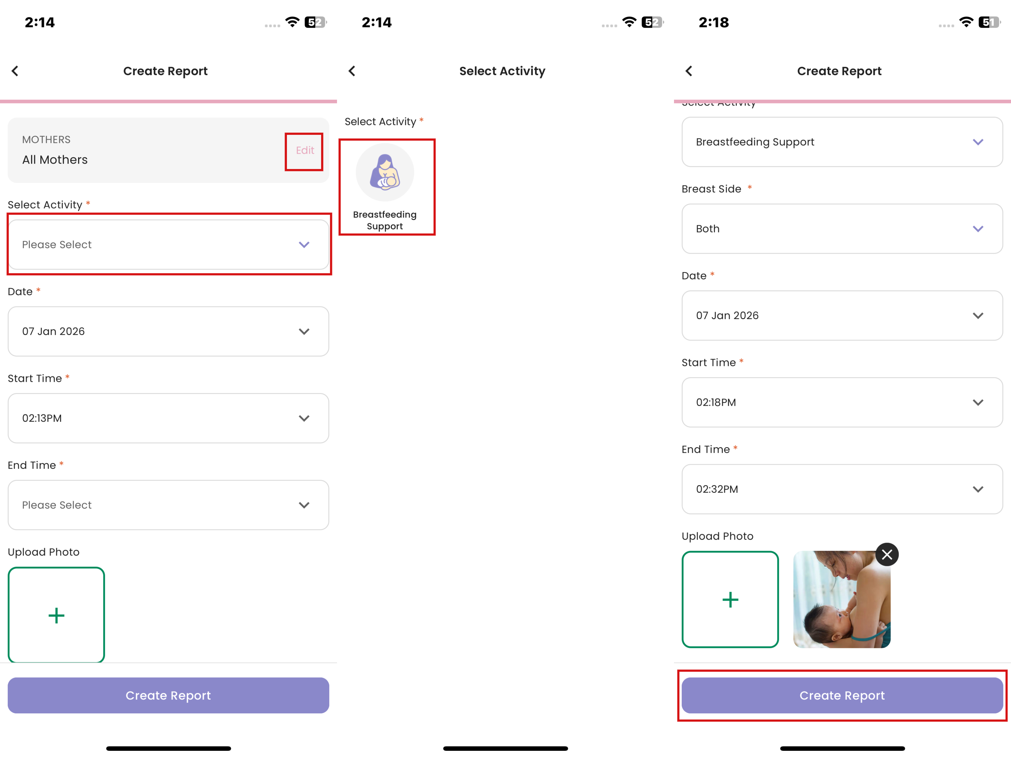 Create Report in Staff App