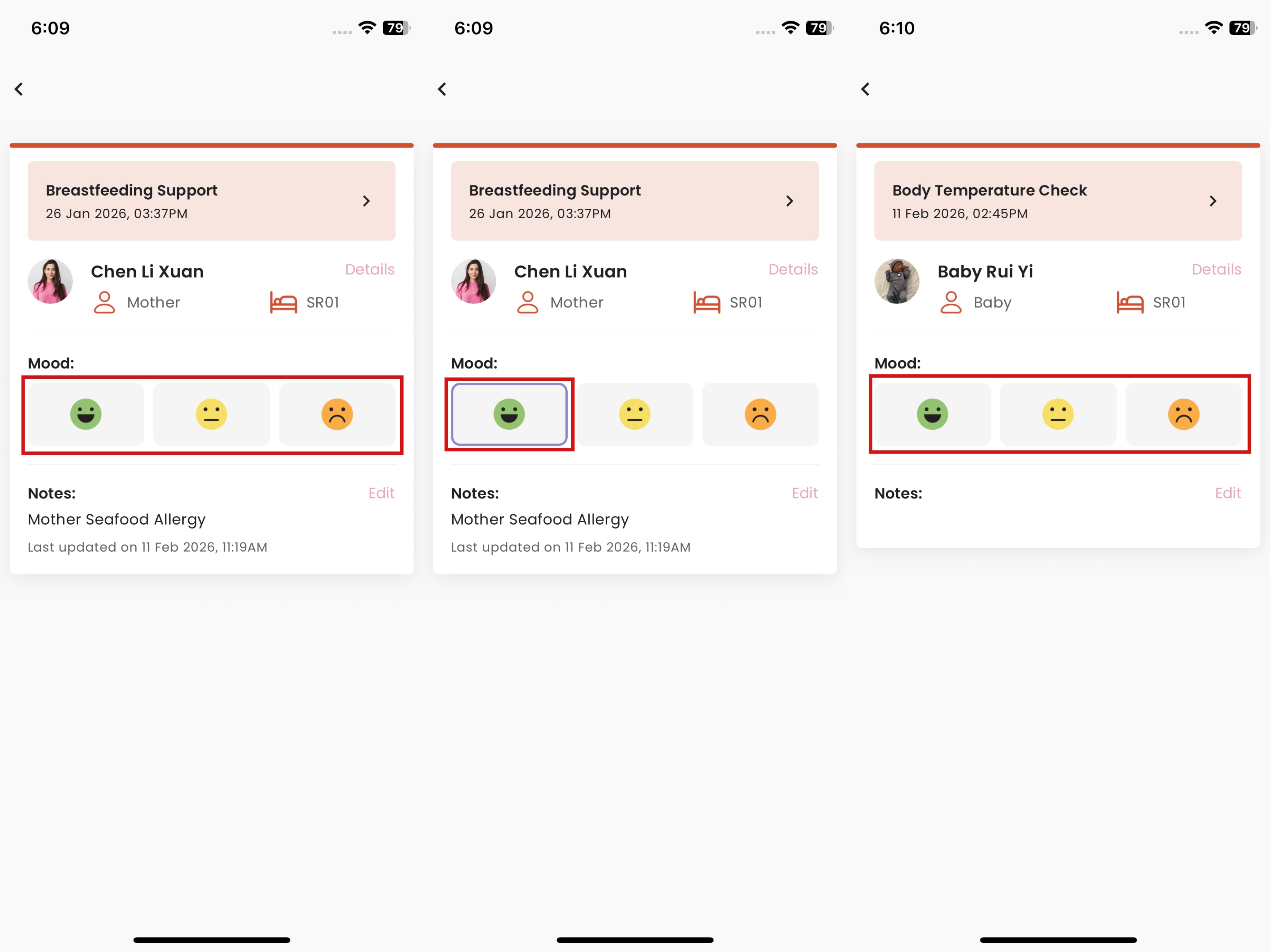 Add Mood for Mother or Baby in Staff App