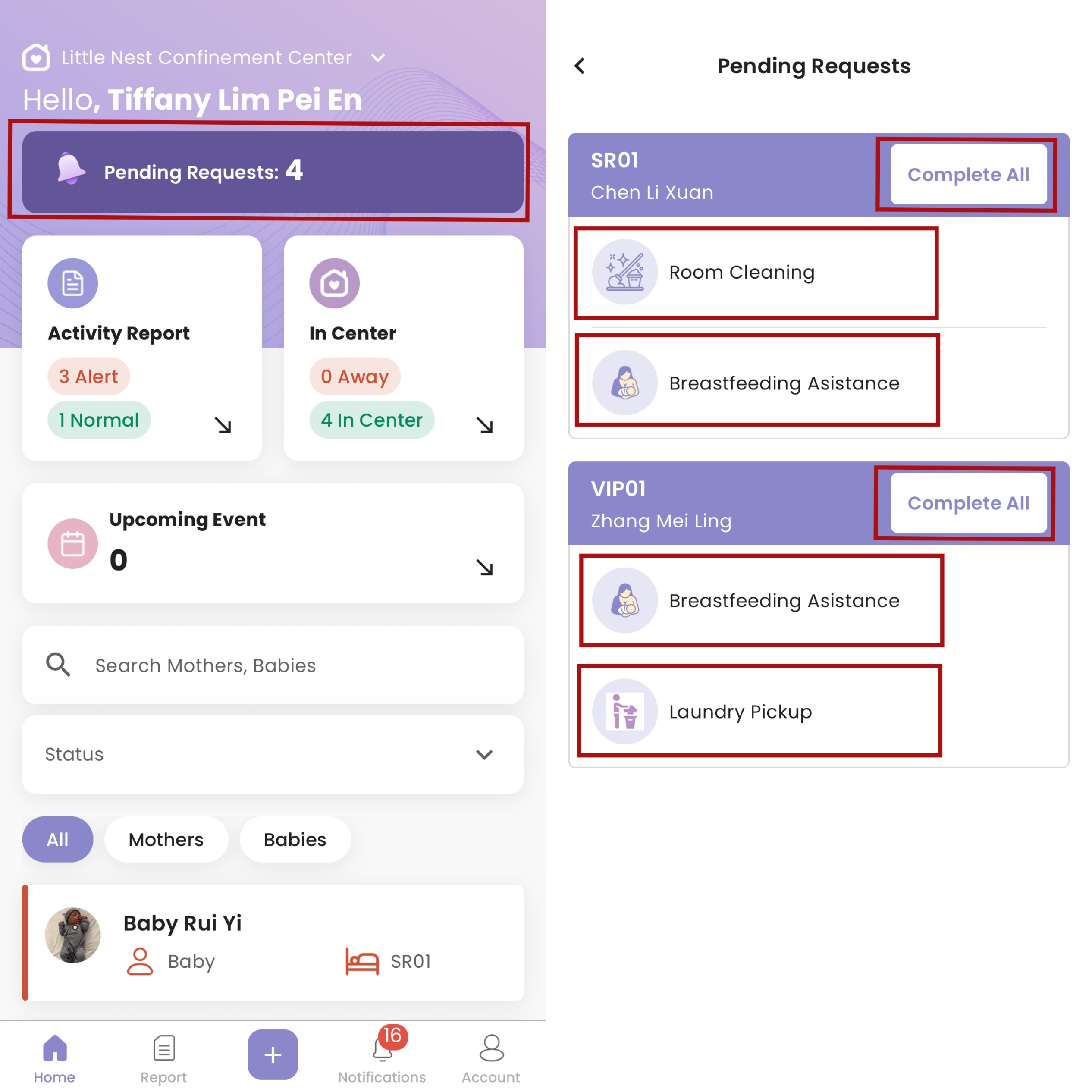 Service Request in Staff App