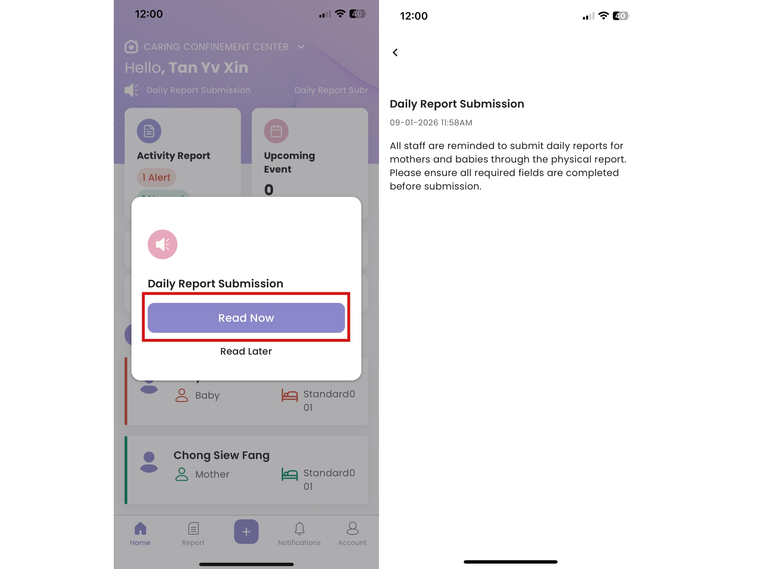 View Pinned Announcement in Staff App