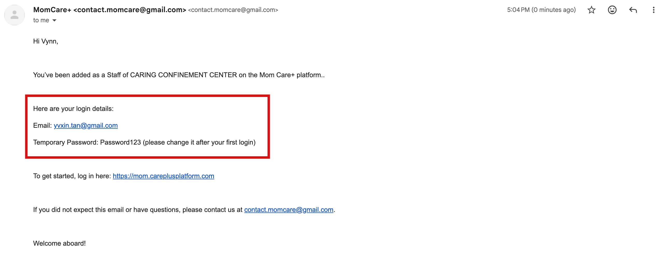 Sign Up Email Screenshot