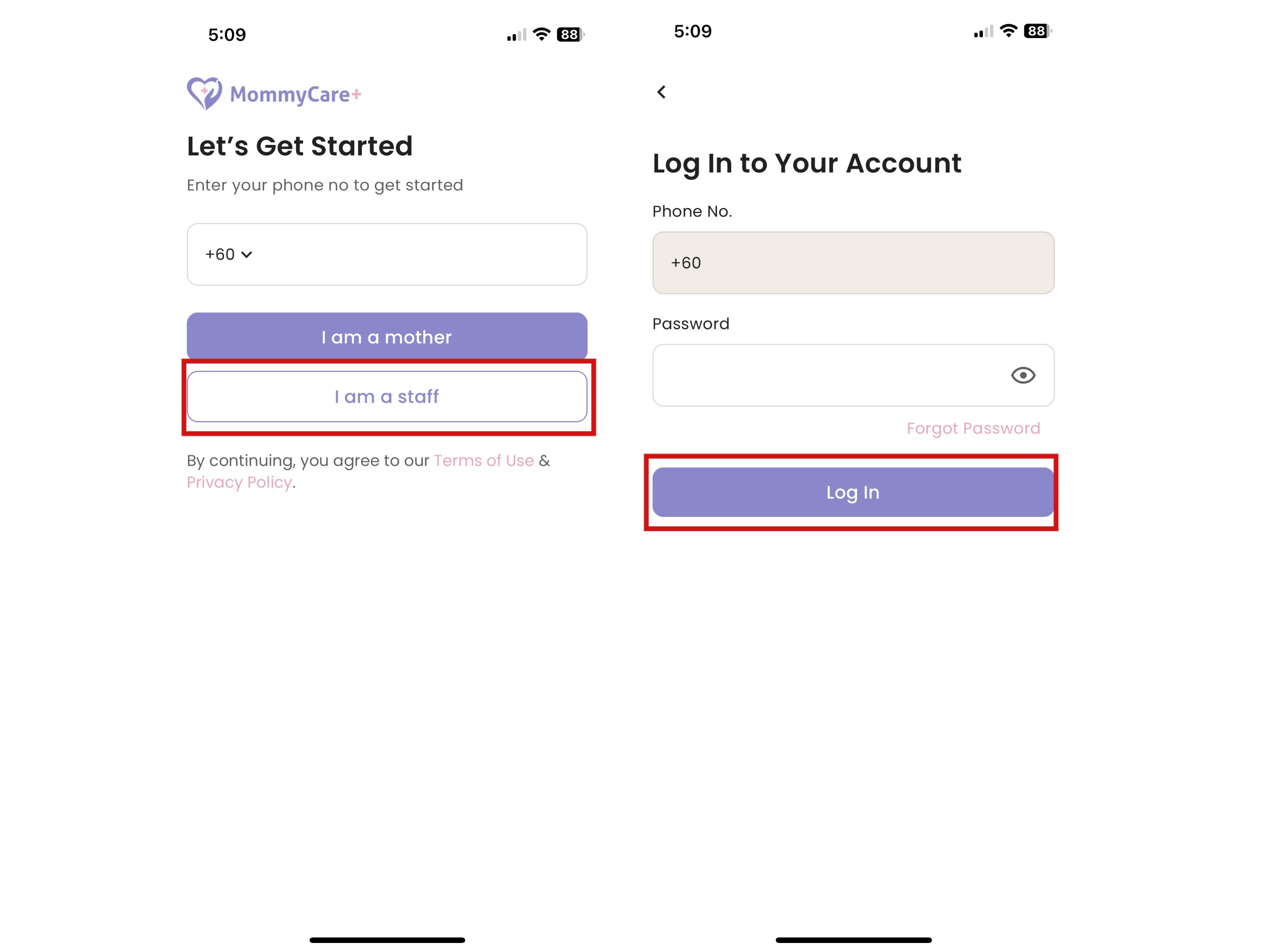 Sign Up in Staff App