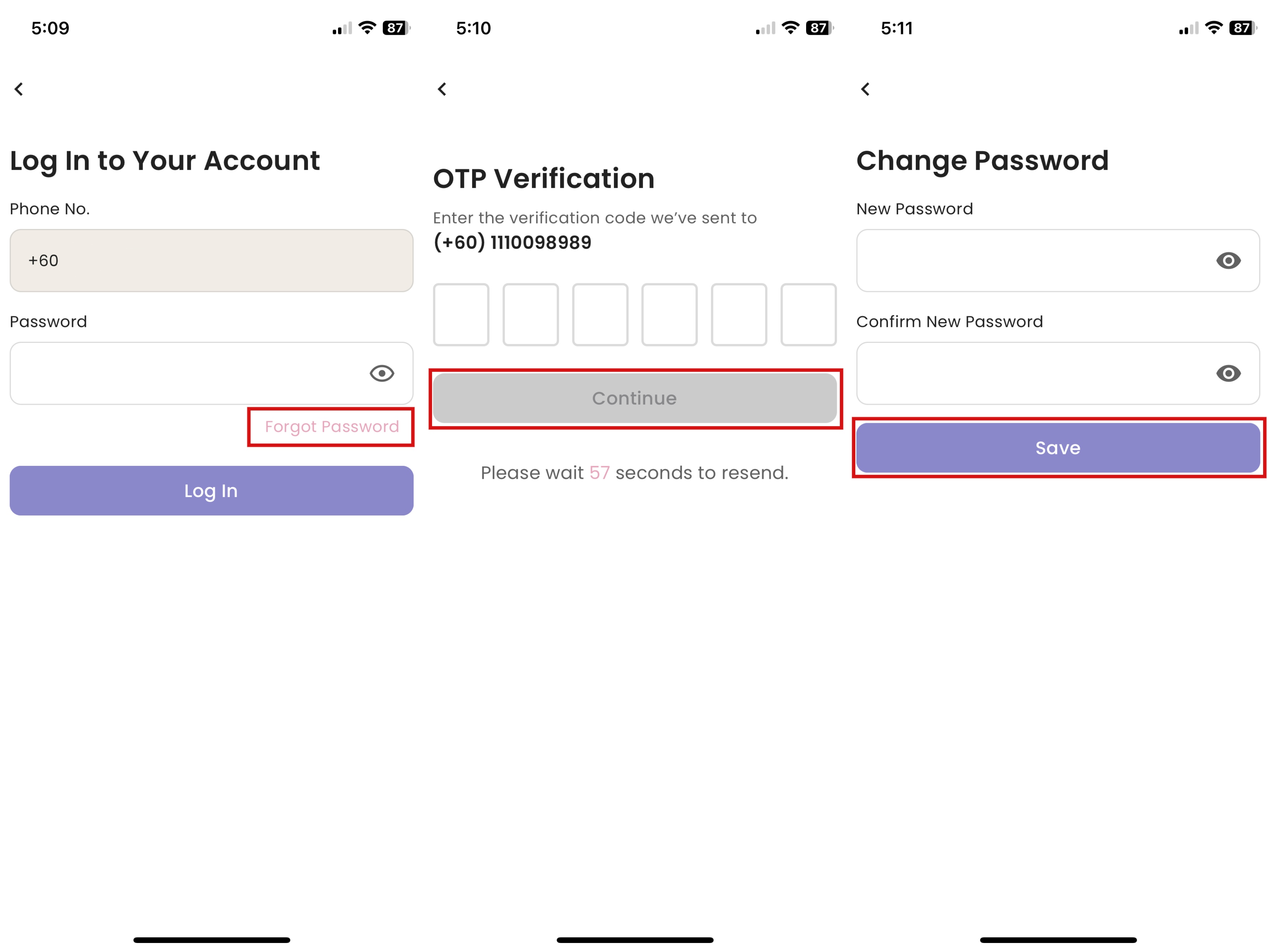 Forgot Password in Staff App