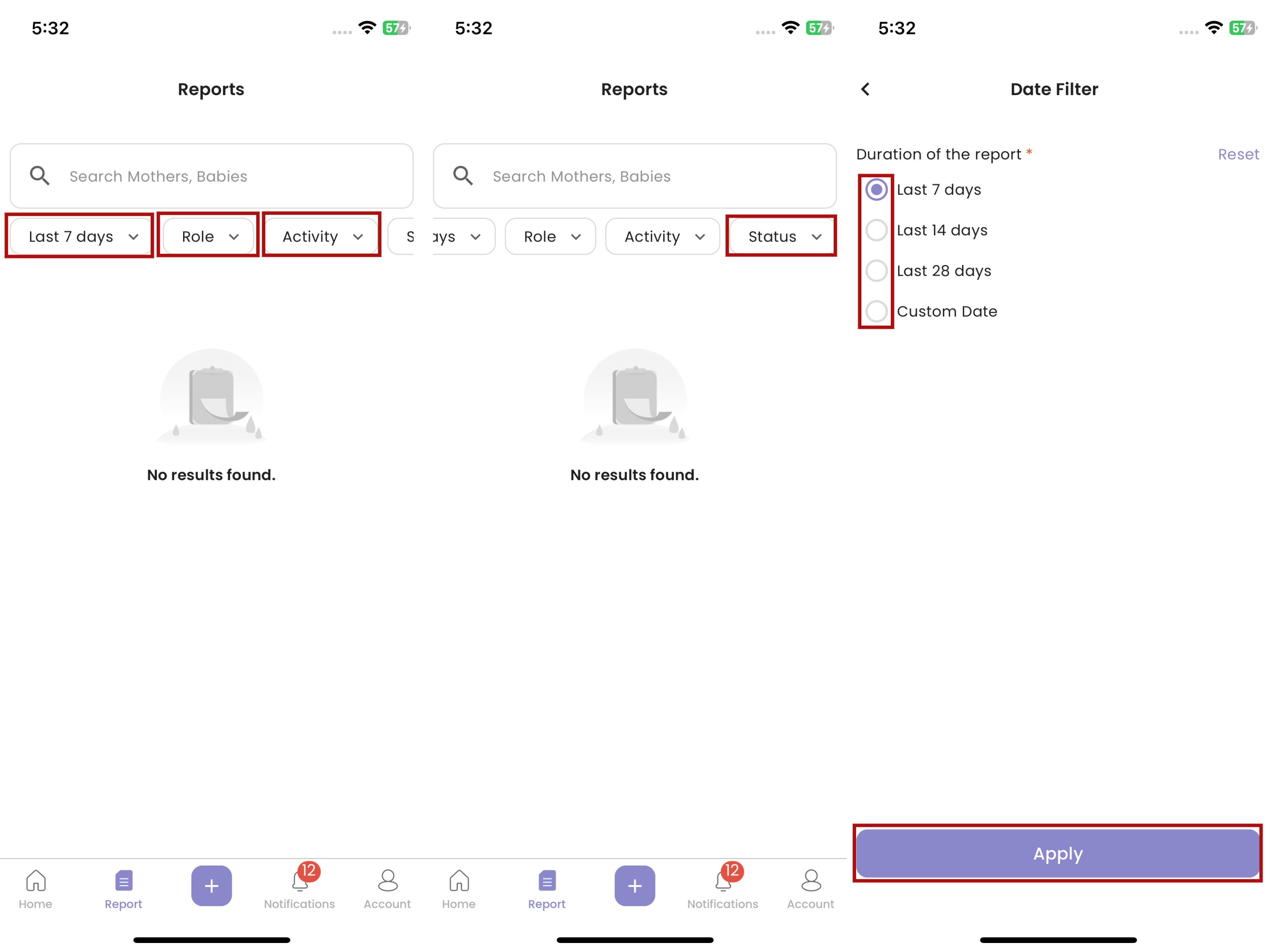 Search Report in Staff App