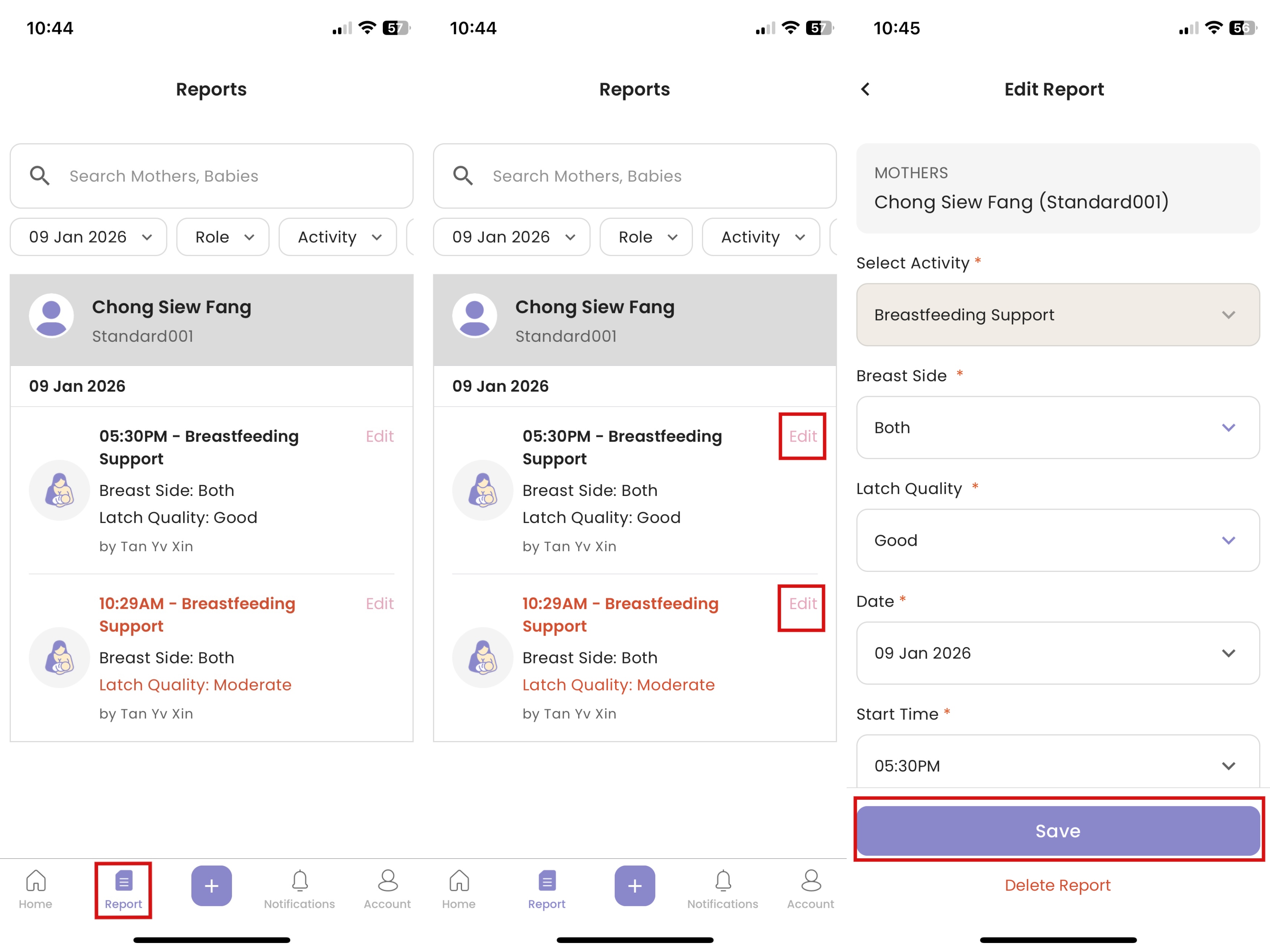 Edit Report in Staff App