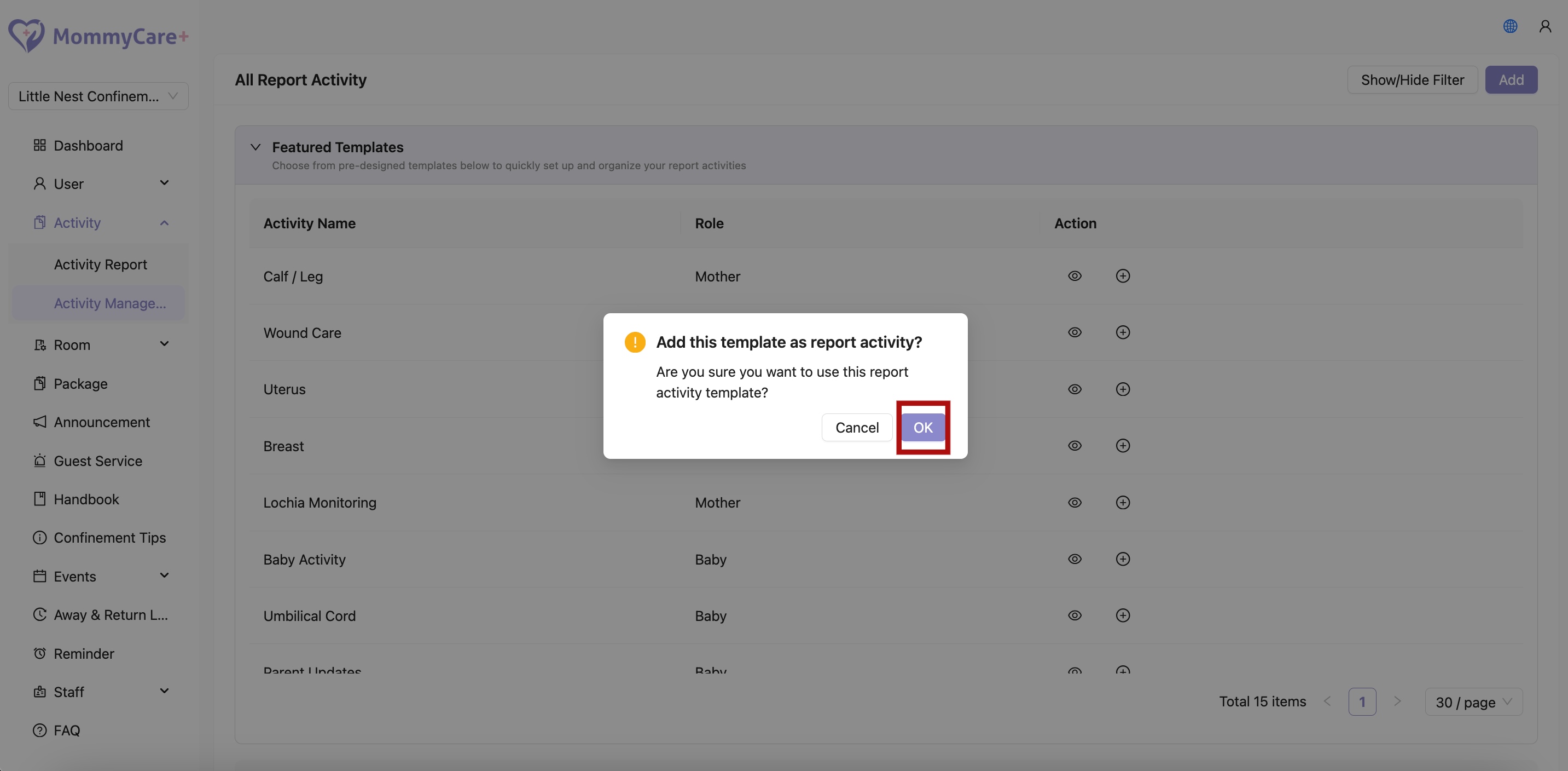 Confirmed Adding Activity Templates