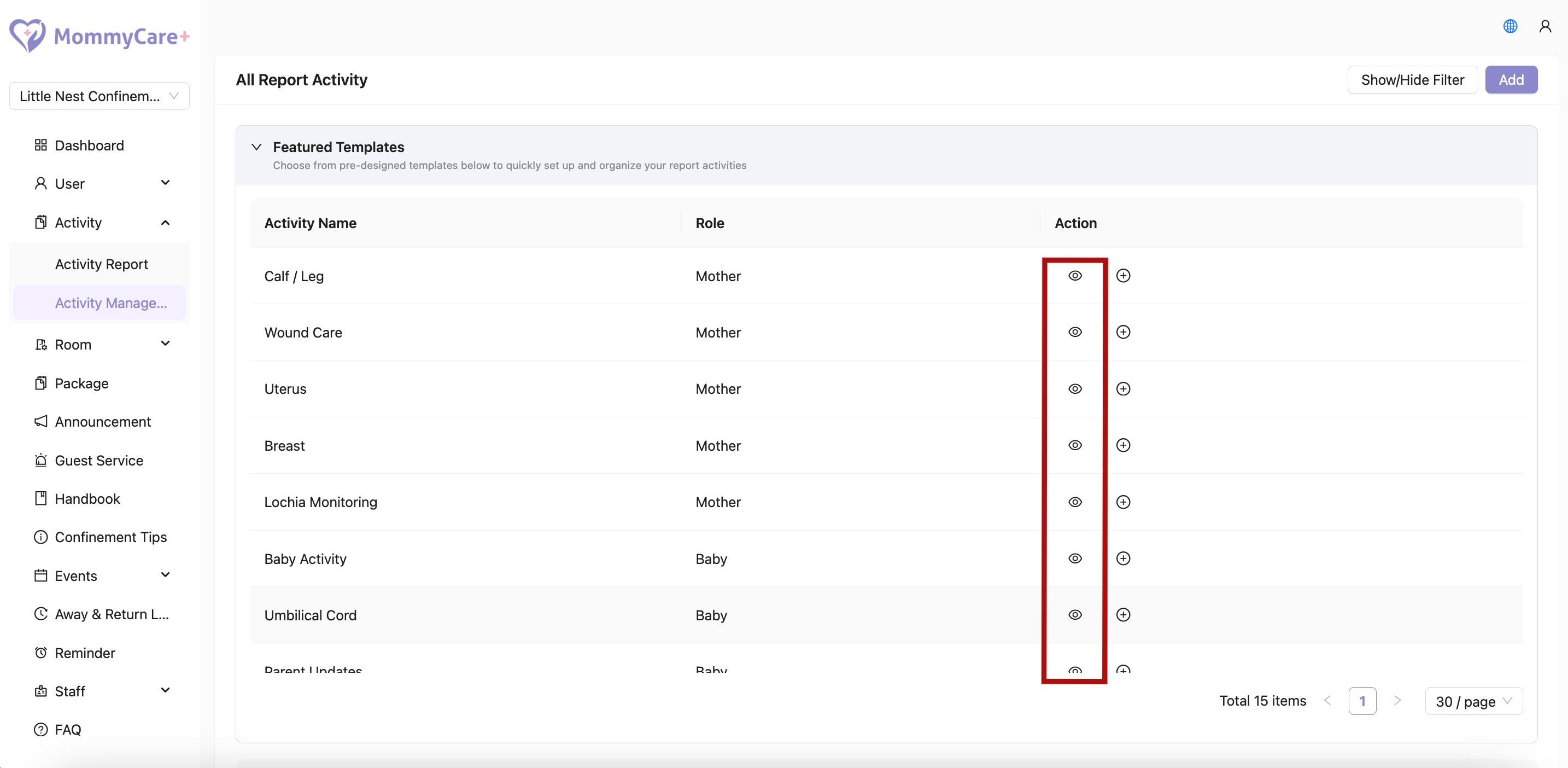 View Activity Templates