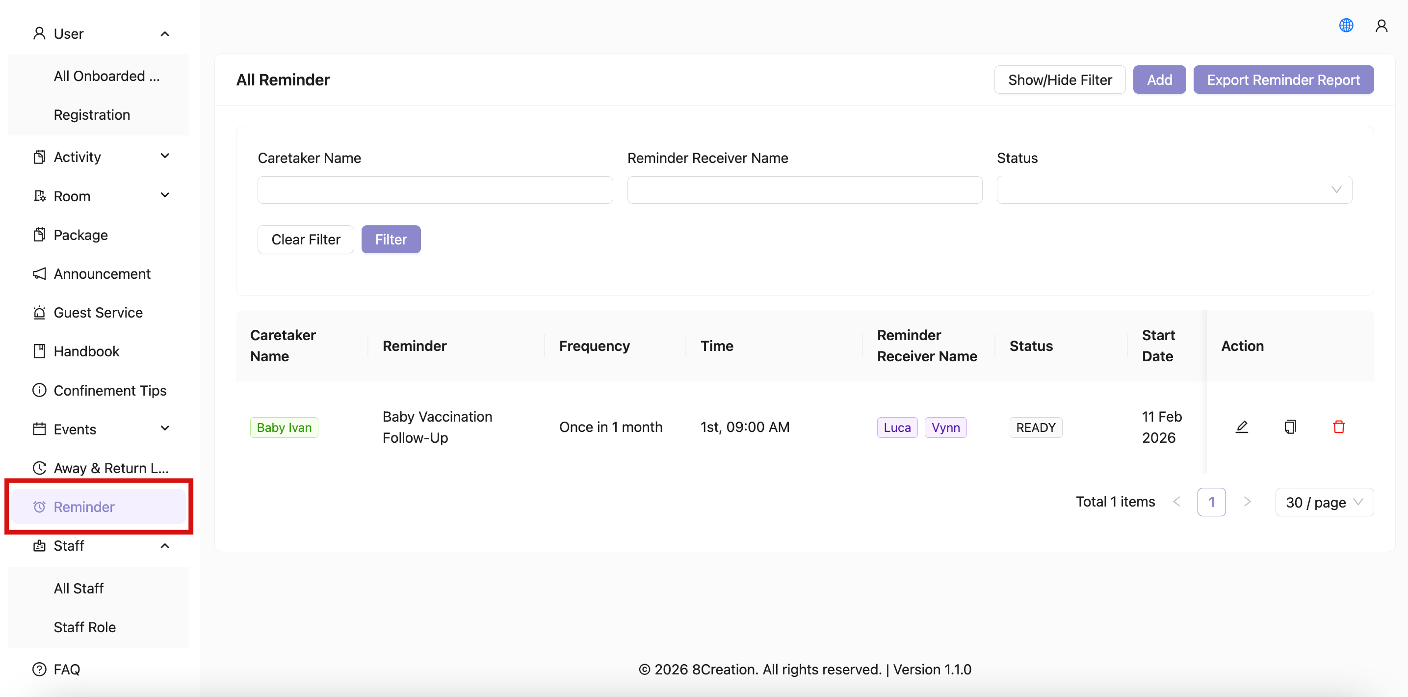 Admin Portal 中的提醒