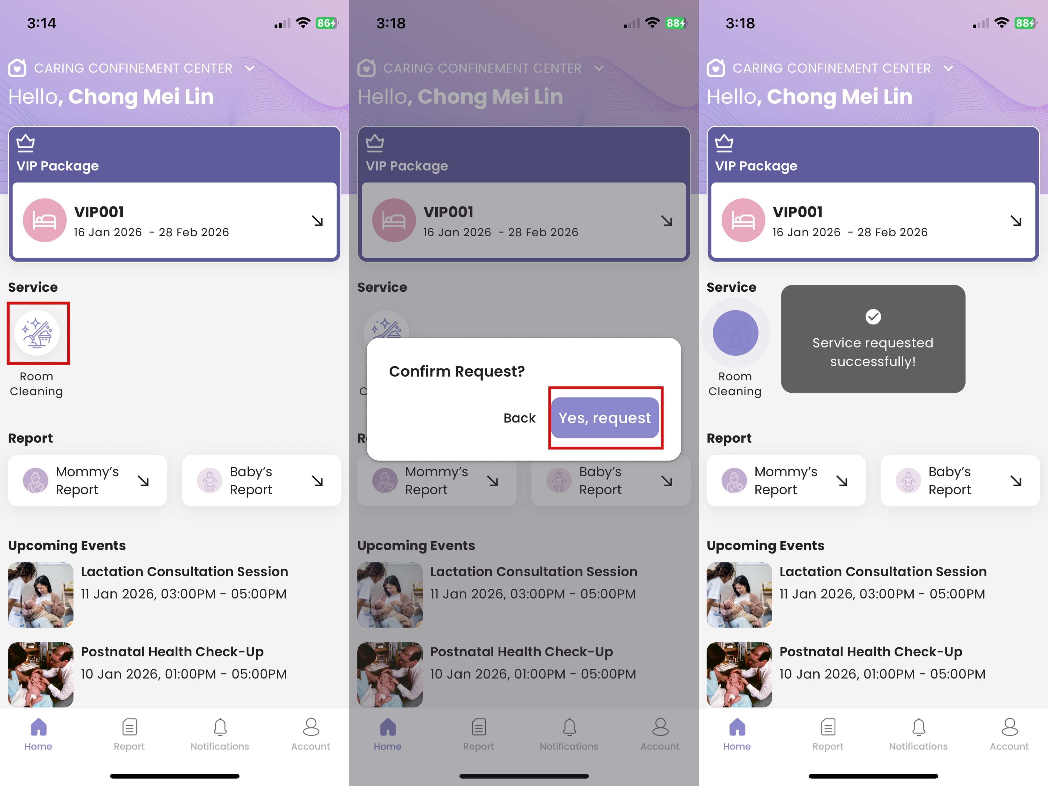 Request Service in Mother App