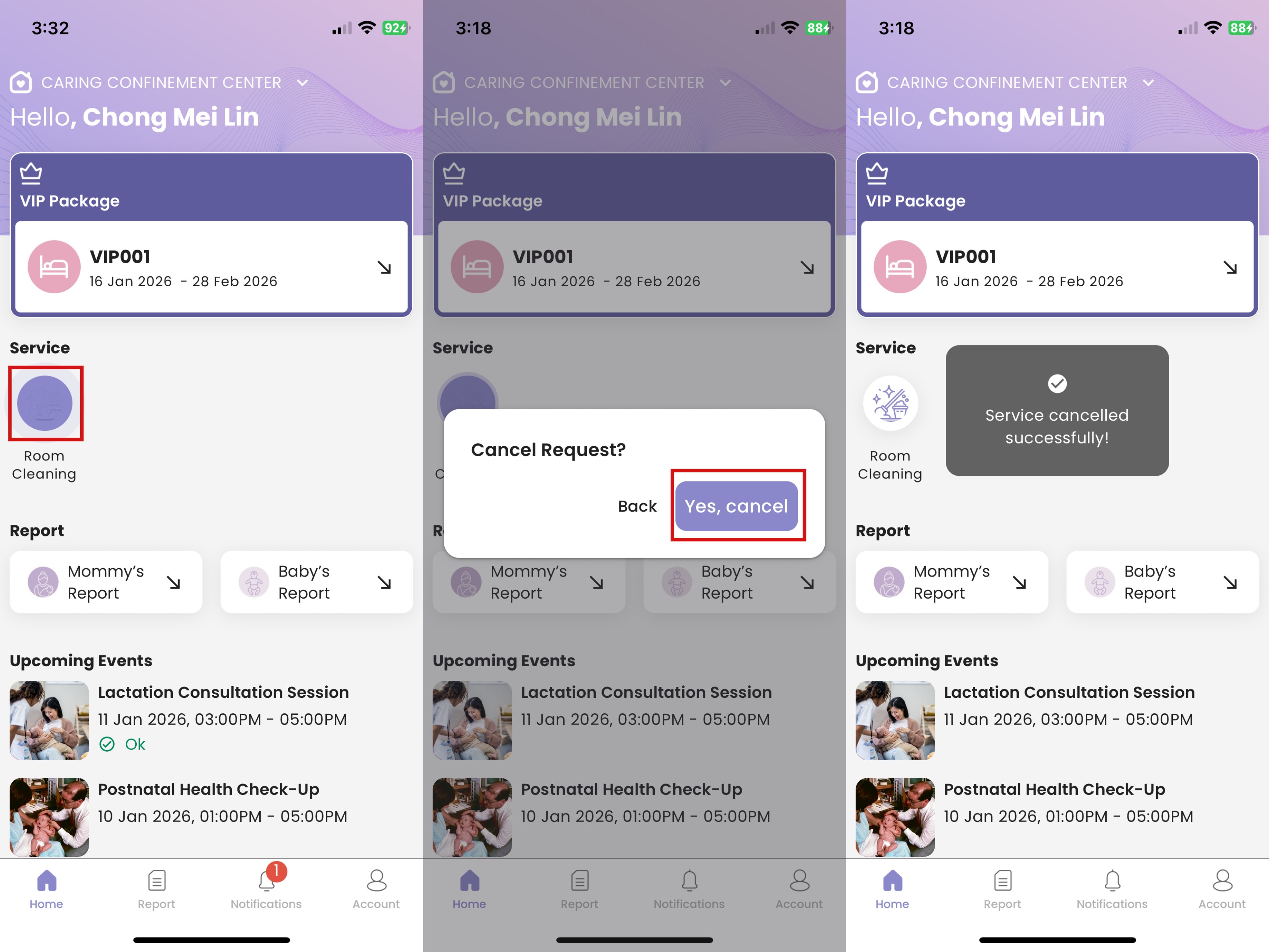 Cancel Request Service in Mother App