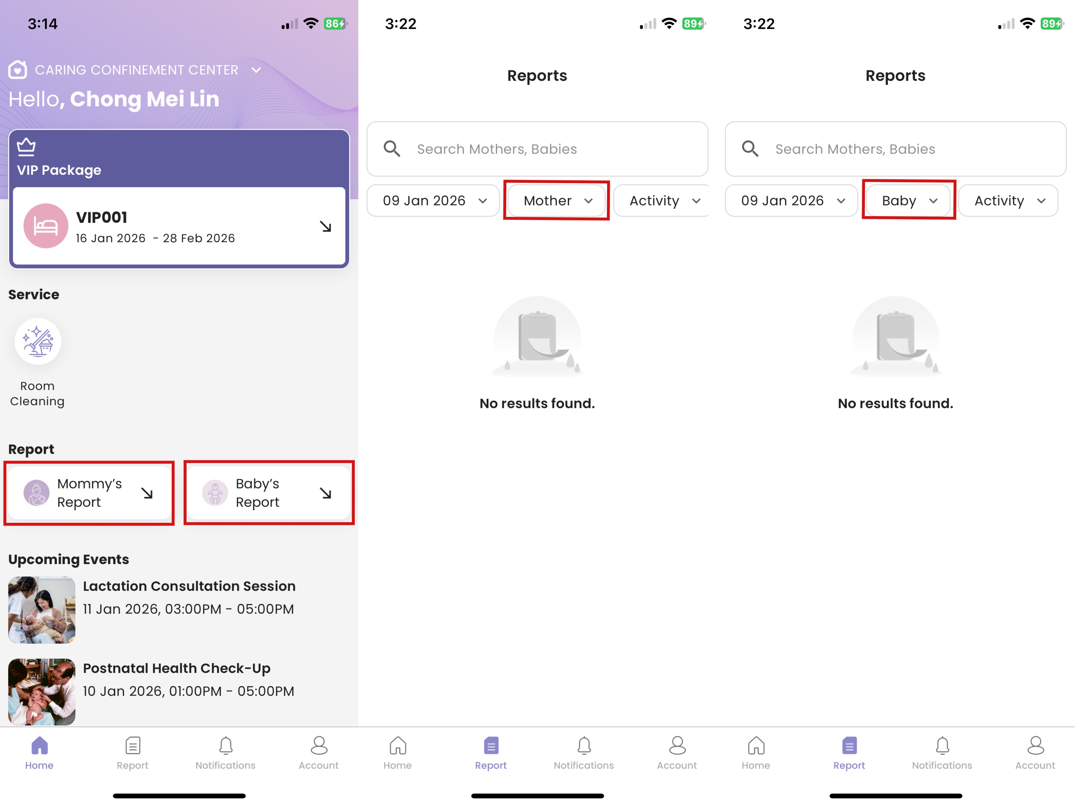 View Mommy/Baby's Report in Mother App