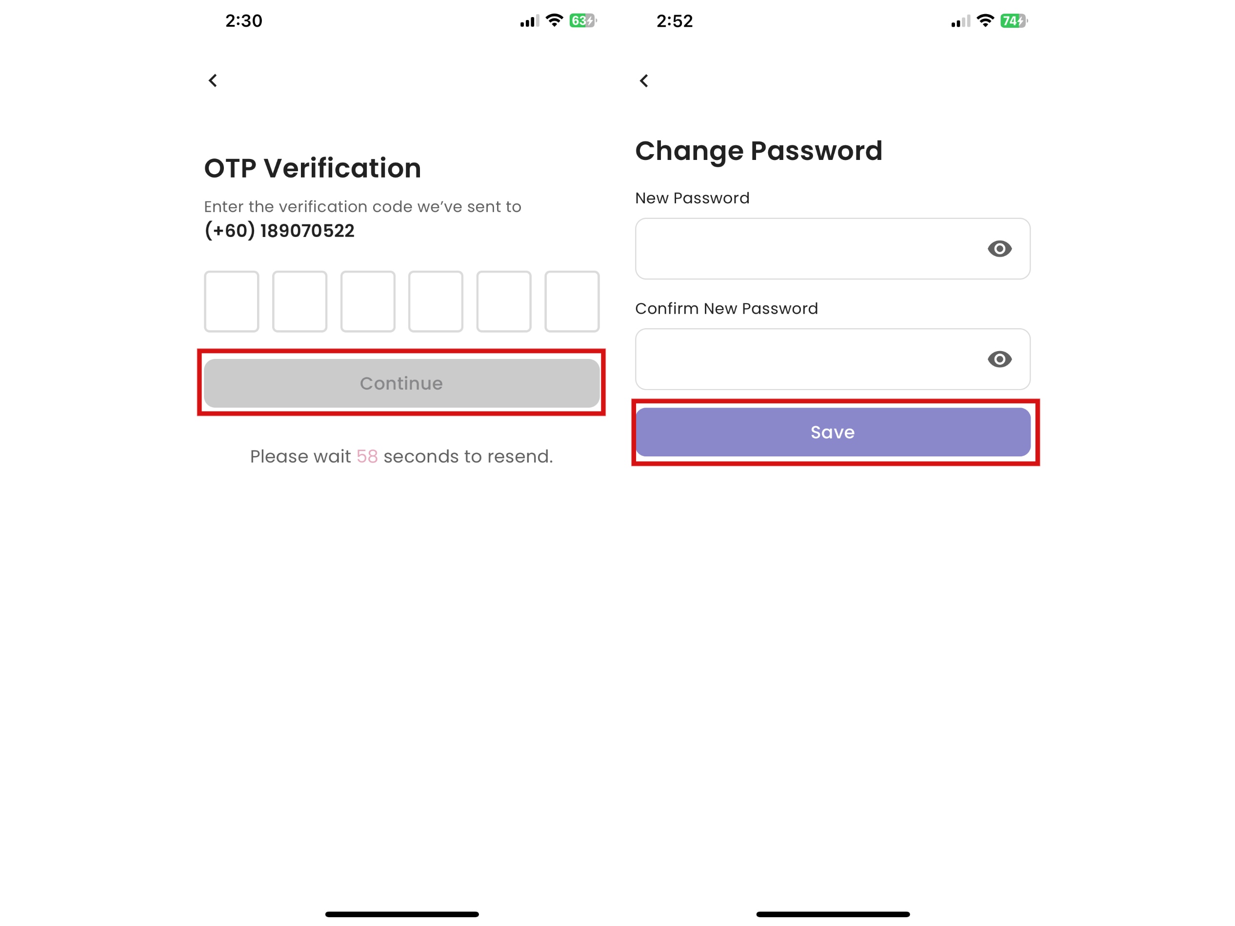Save New Password for Mother App
