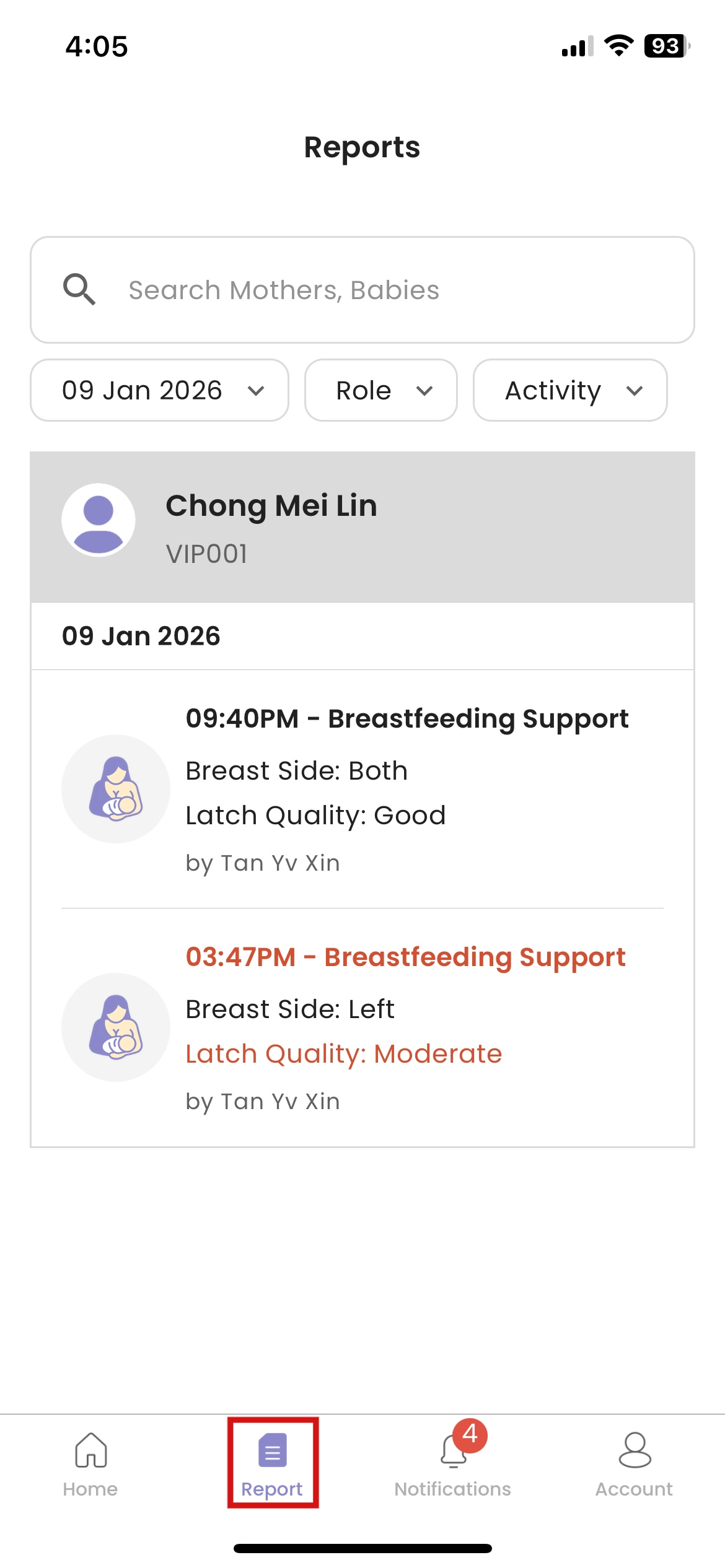 Report in Mother App