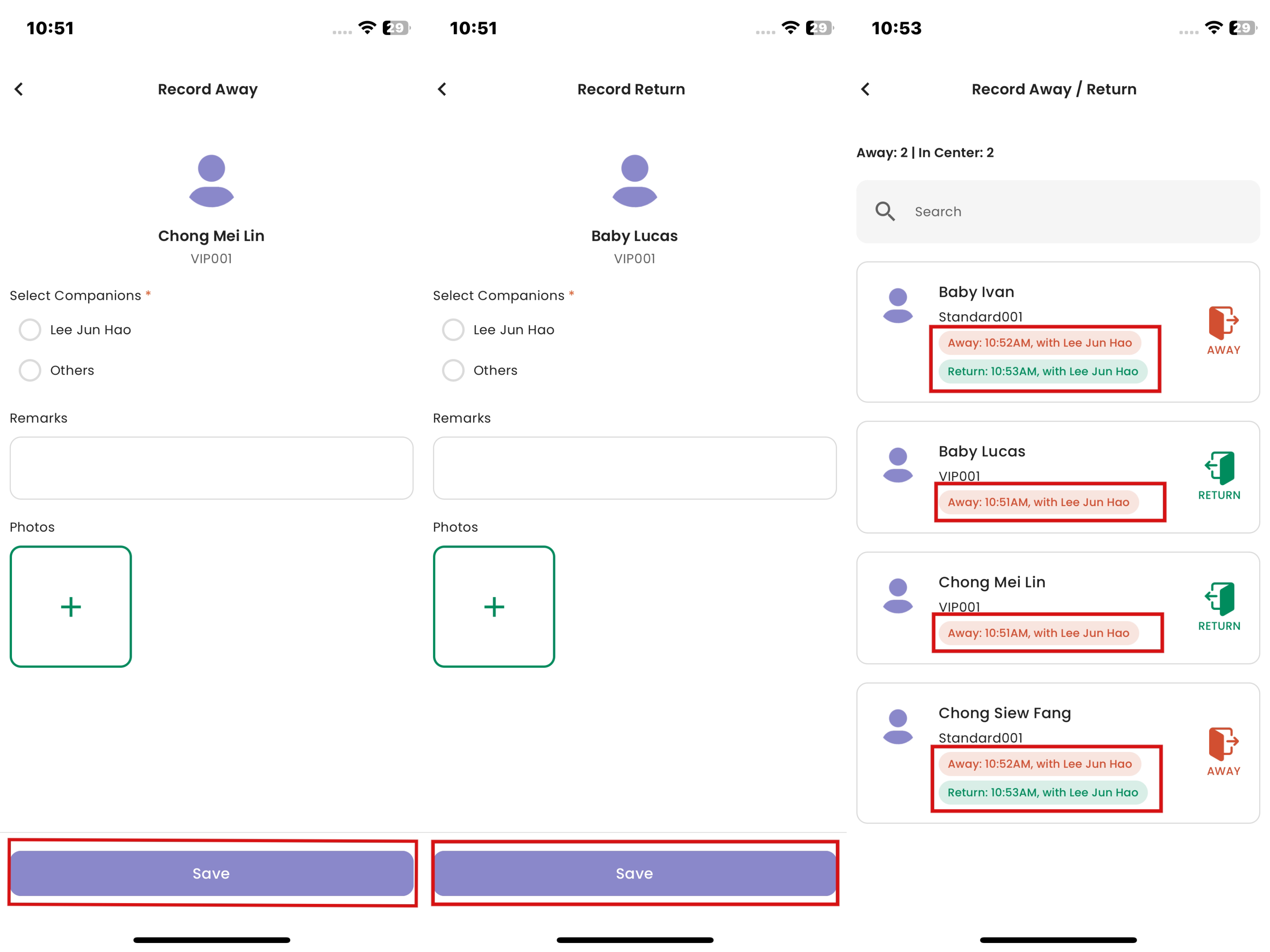 在 Staff App 中记录外出/返回